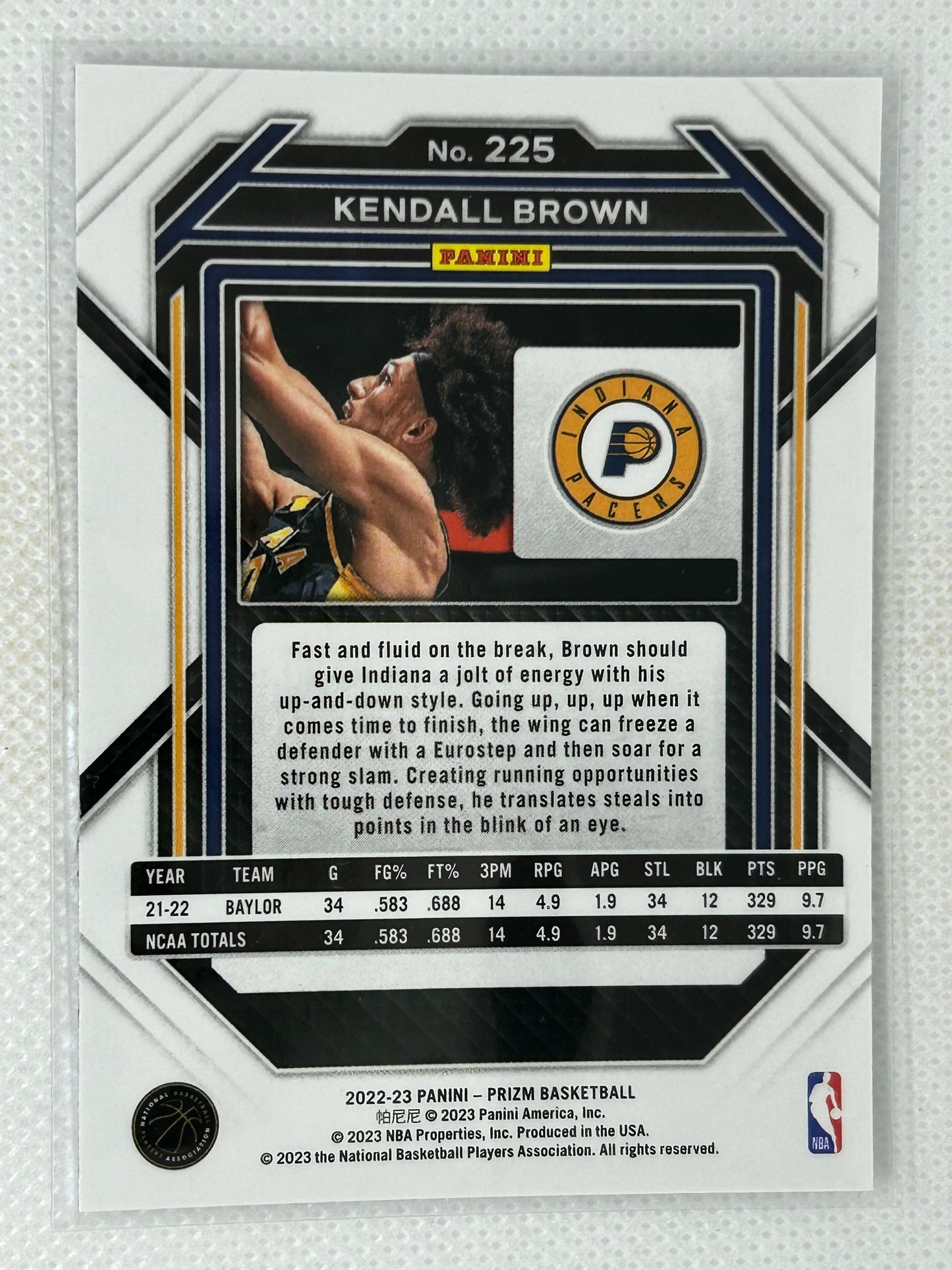 2022-23 Panini Prizm Rookie Kendall Brown #225 Indiana Pacers