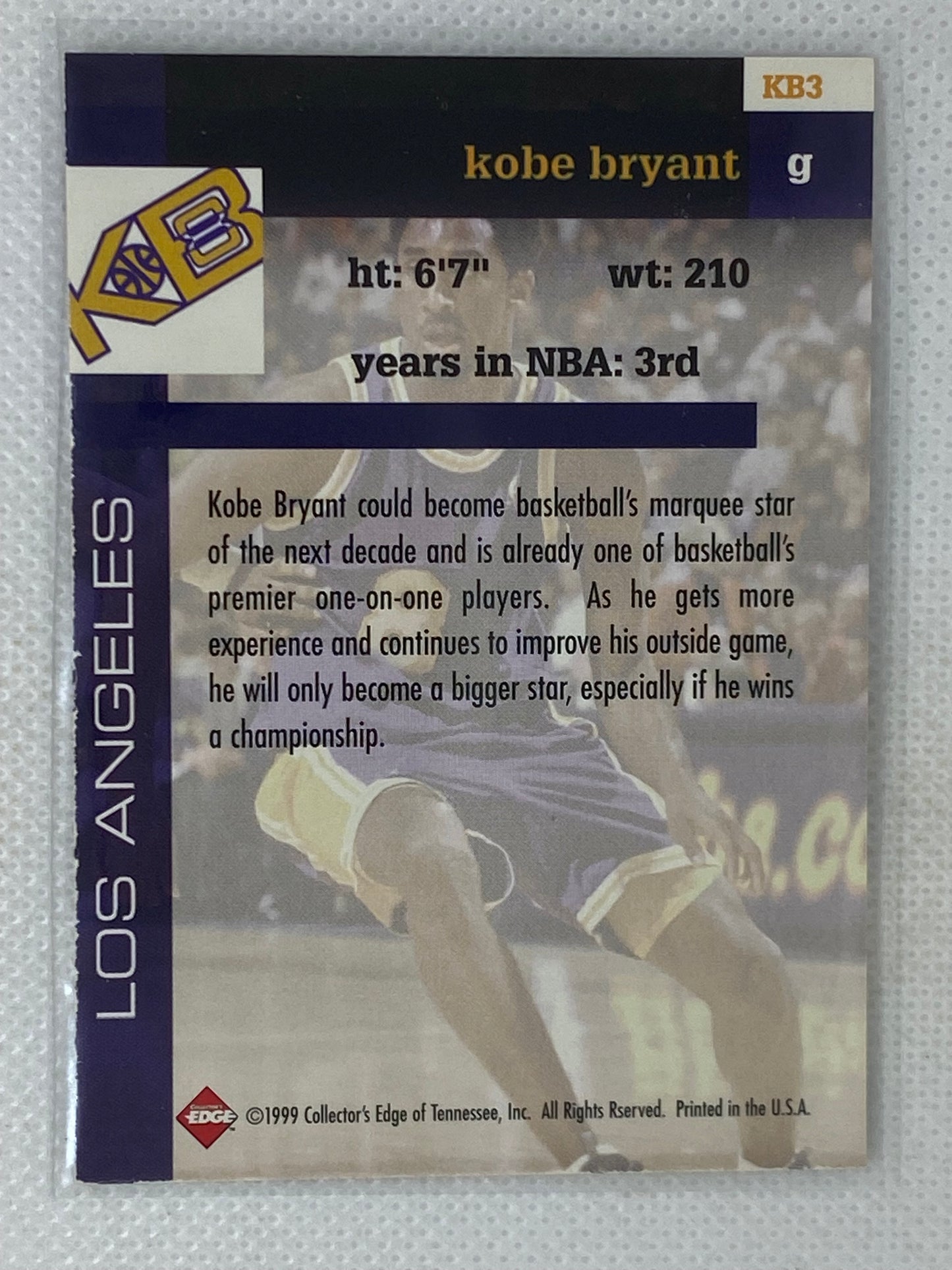 1999 Collector's Edge #KB3 Kobe Bryant Los Angeles Lakers