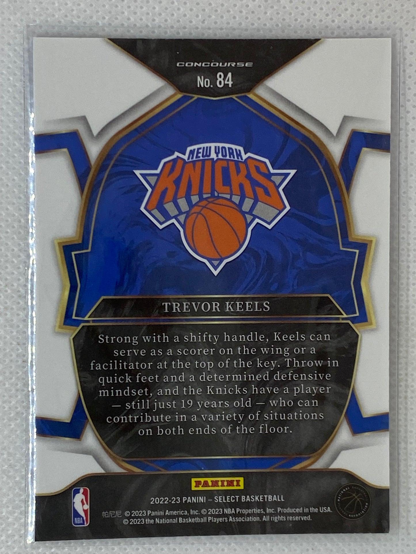 2022-23 Panini Select Blue Rookie Trevor Keels #84 New York Knicks