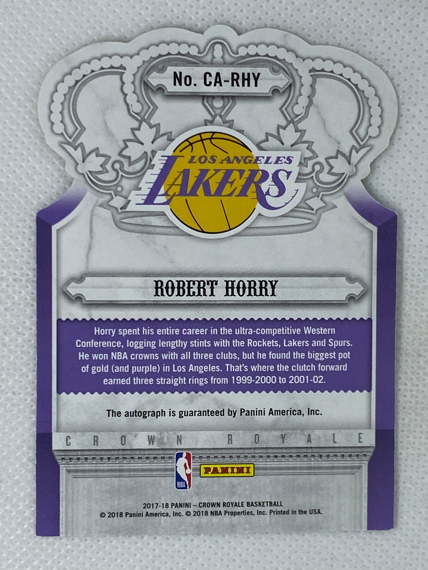 2020-21 Panini Crown Royale Crown Auto /10 Robert Horry #CA-RHY Los Angeles Lakers