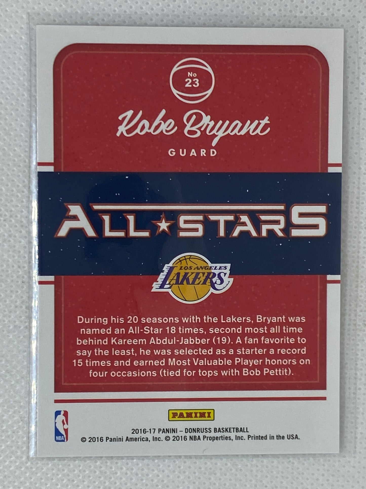 2016-17 Panini Donruss Kobe Bryant All-Stars #23