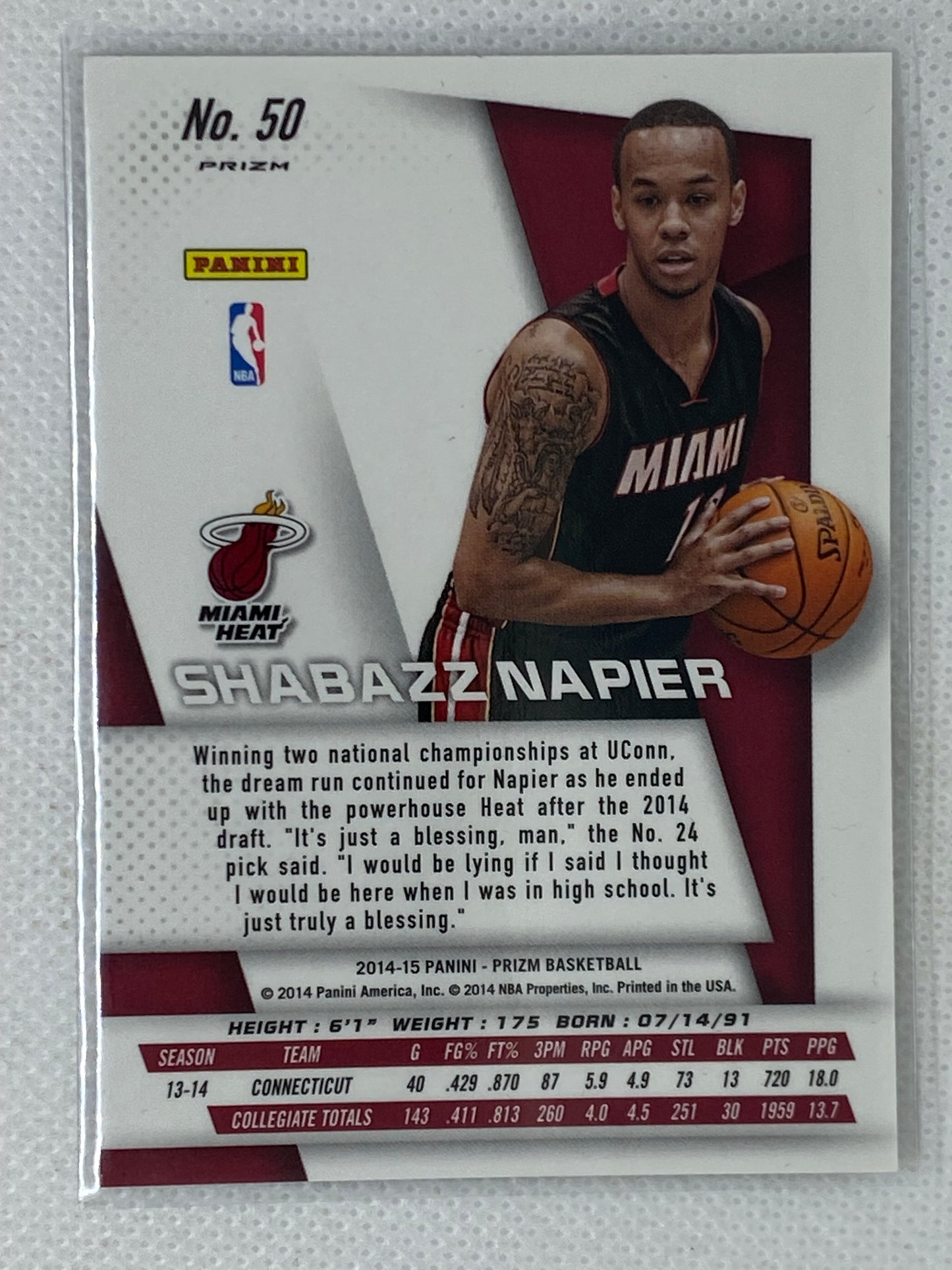 2014-15 Panini Prizm Basketball Shabazz Napier NBA Draft 2014 Silver Prizm Rookie #50 Miami Heat