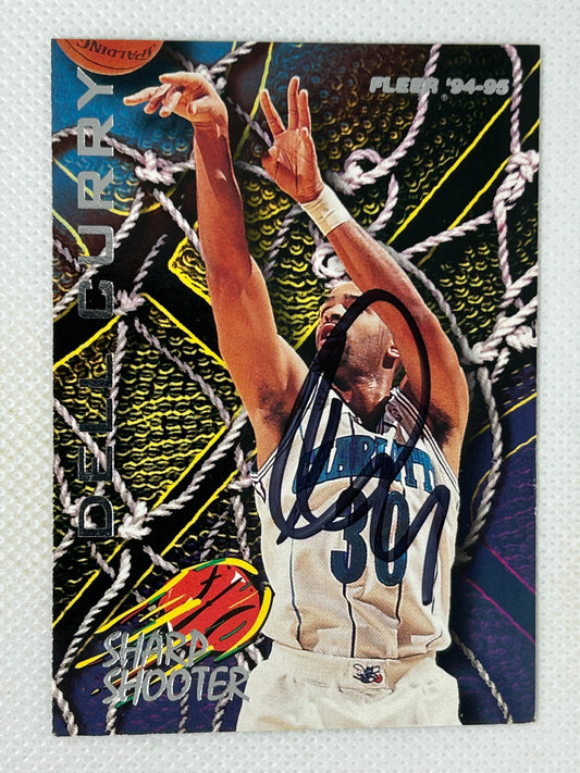 1994-95 Fleer Sharpshooter Dell Curry #1of10 Charlotte Hornets Signed Card