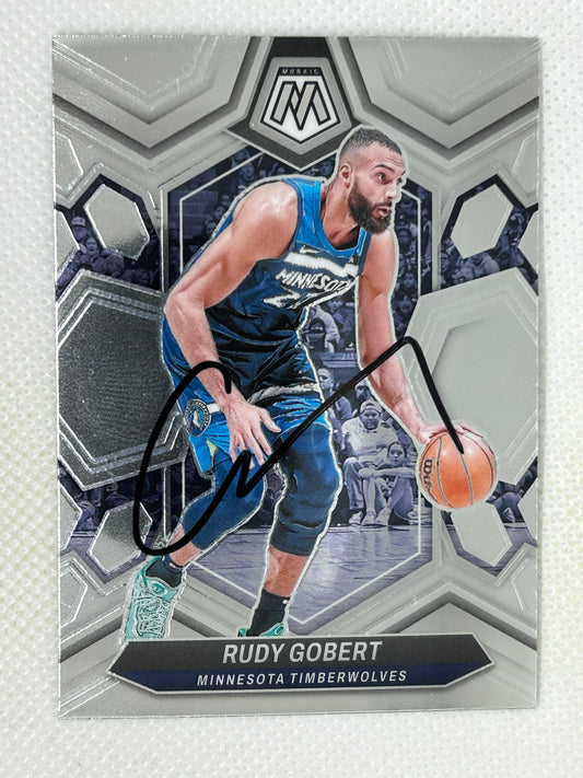 2023-24 Panini Mosaic #52 Rudy Gobert Minnesota Timberwolves Signed Card