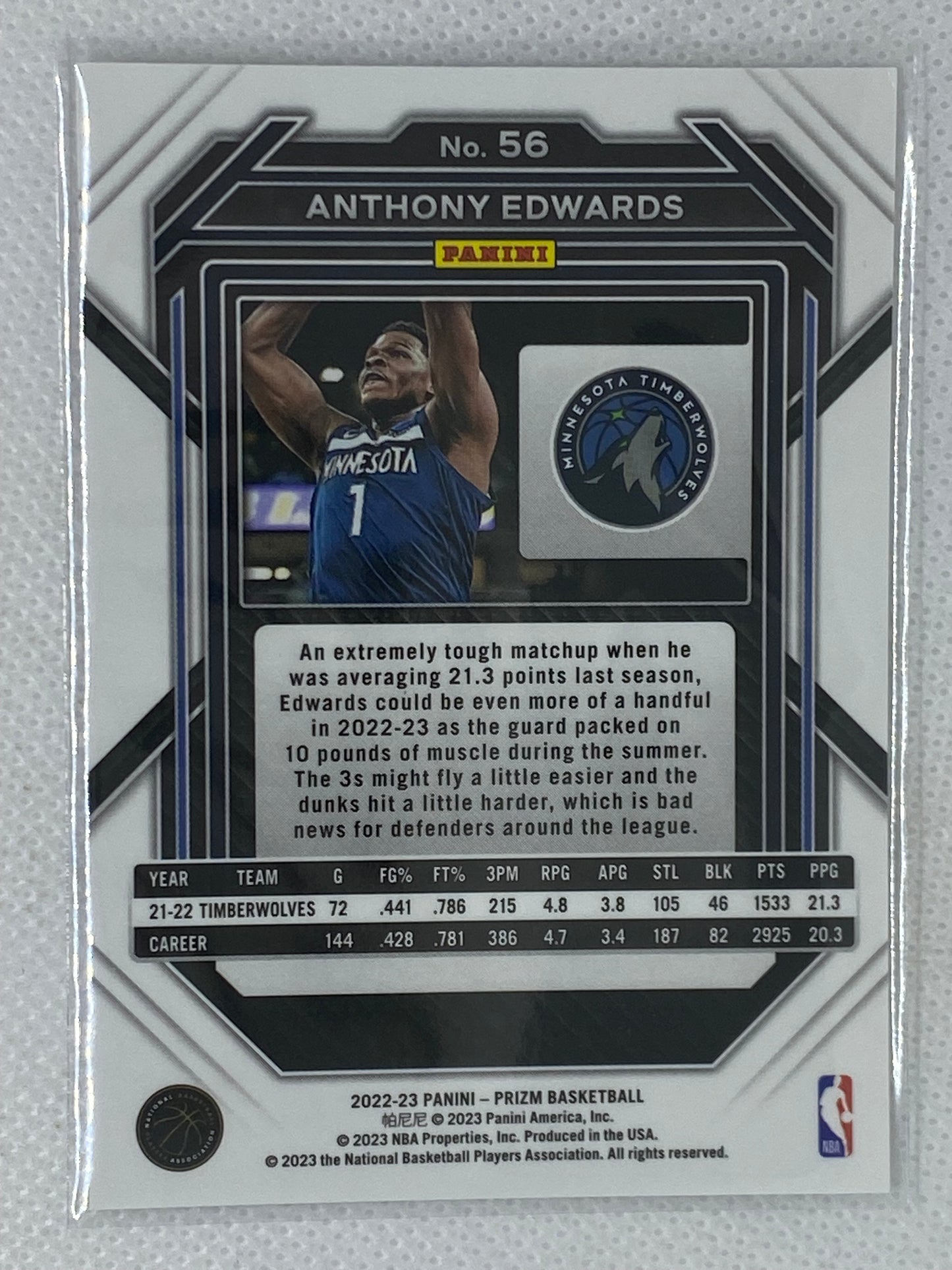 2022-23 Panini Prizm Base Anthony Edwards #56 Minnesota Timberwolves