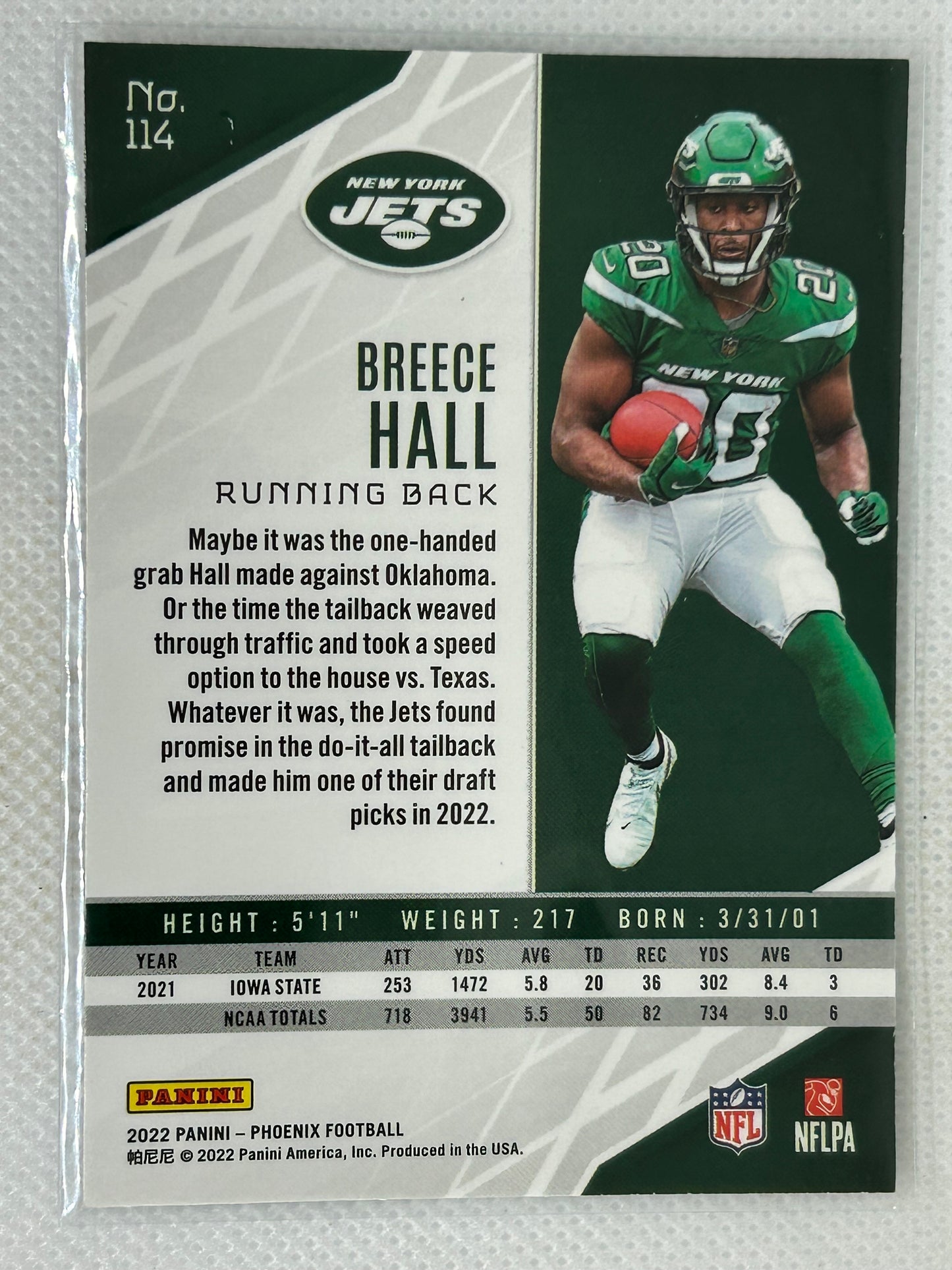 2022 Panini Phoenix #114 Breece Hall Rookie New York Jets