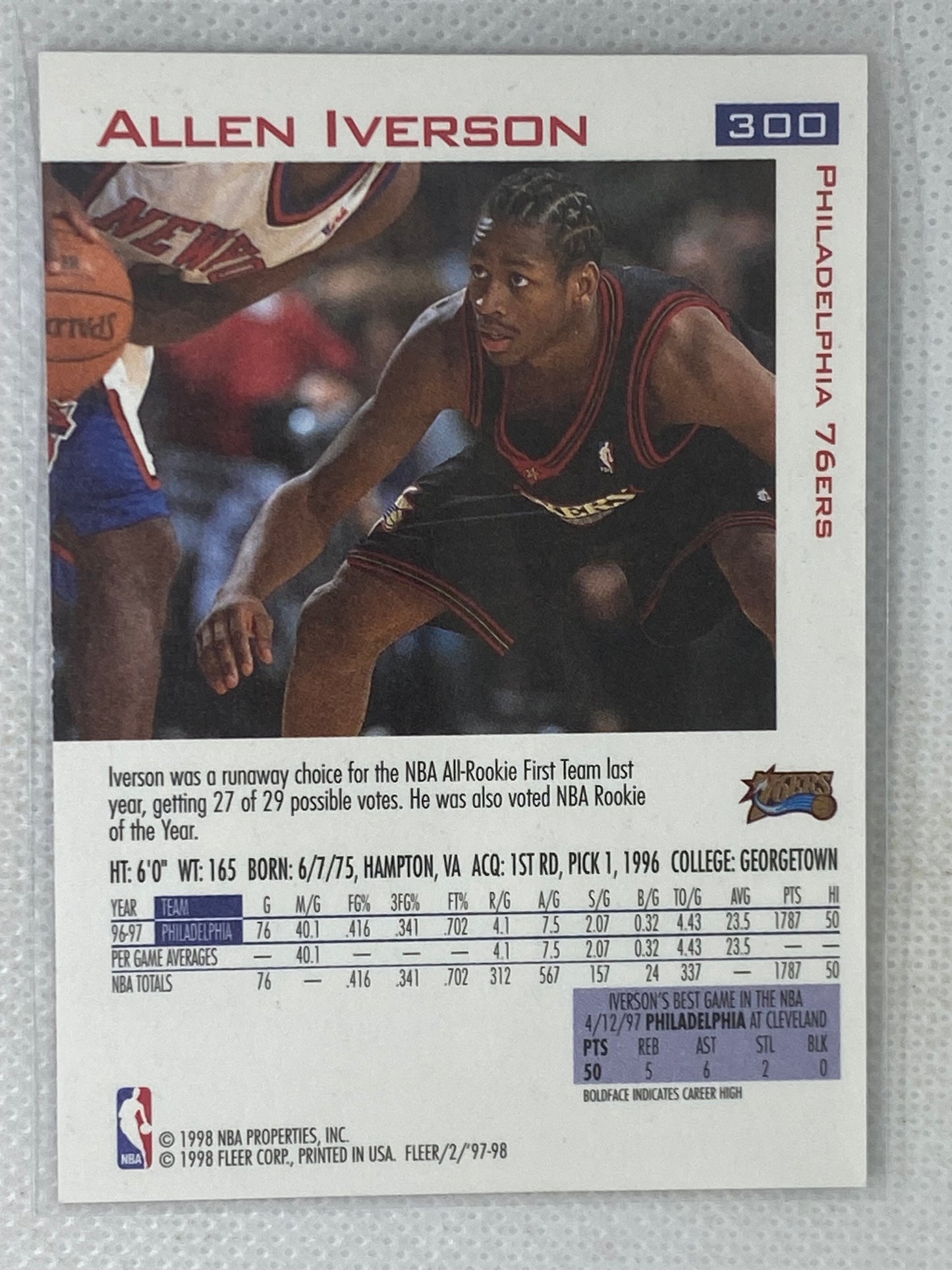 1997-98 Fleer Basketball Allen Iverson #300 Philadelphia 76ers