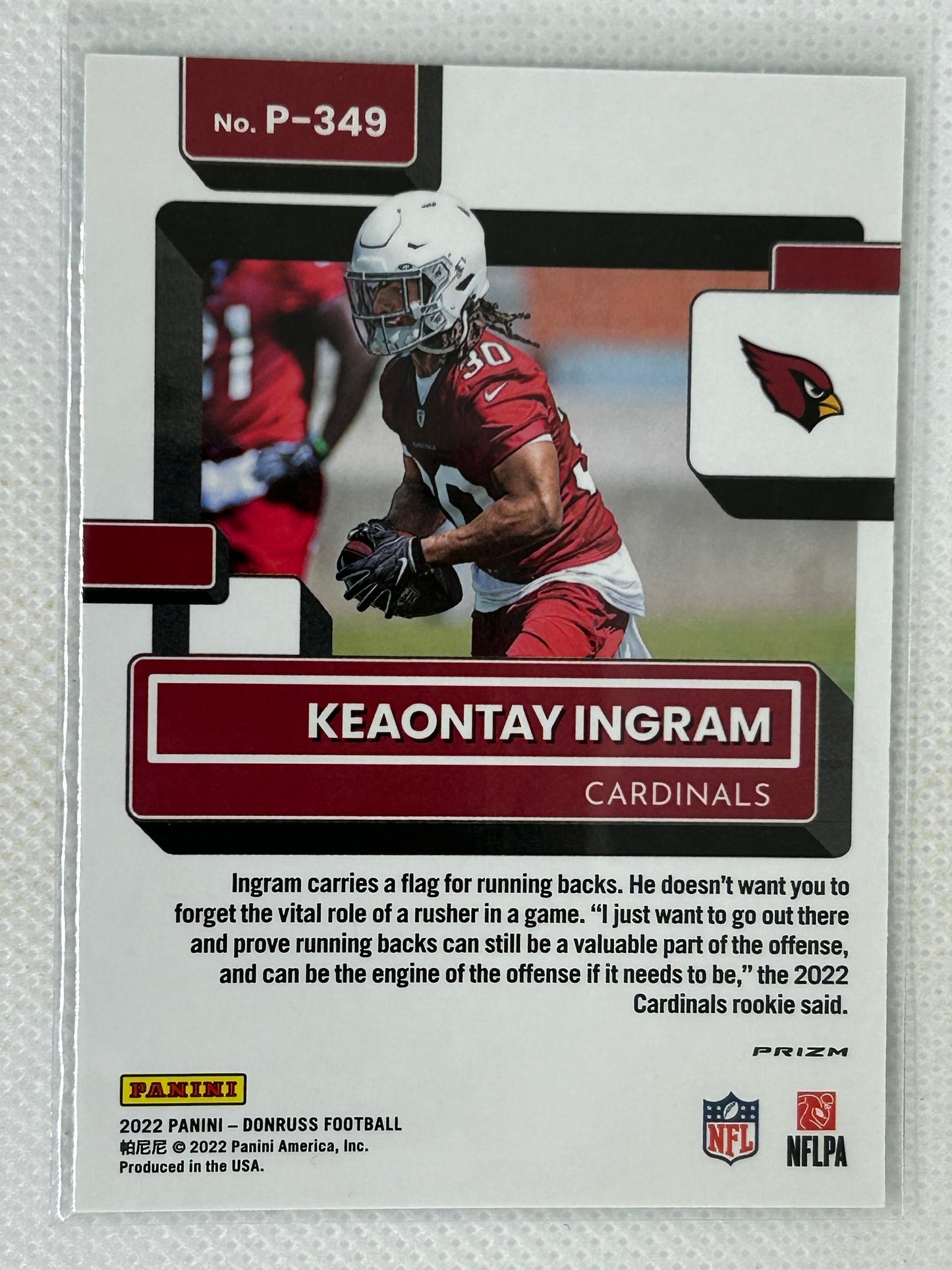 2022 Donruss Optic Preview Green Mojo Rated Rookie Keaontay Ingram RC #P-349 Arizona Cardinals