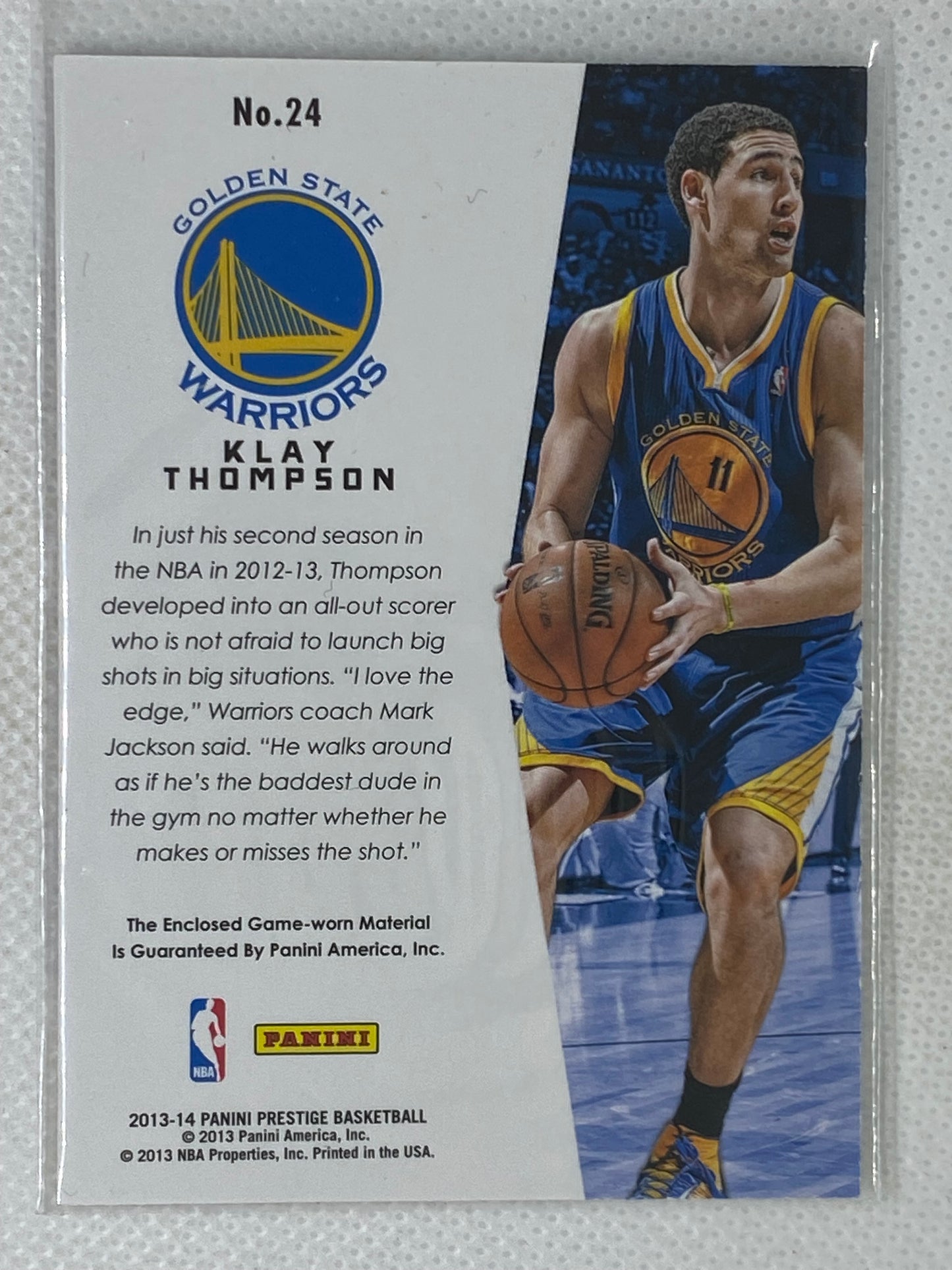 2013-14 Panini Prestige True Colors Materials Klay Thompson #24 Golden State Warriors