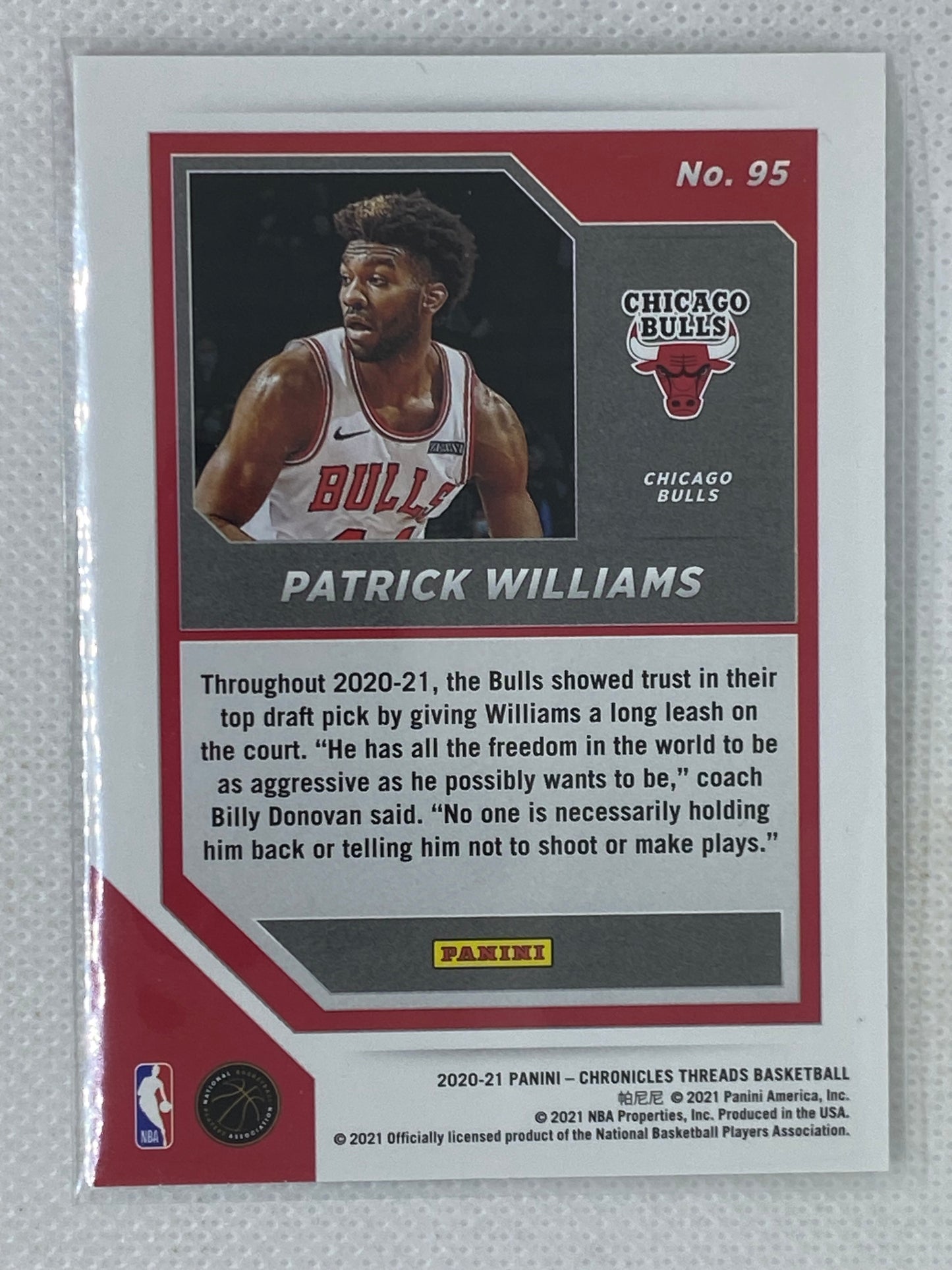 2020-21 Panini Chronicles Threads Patrick Williams Rookie Chicago Bulls #95