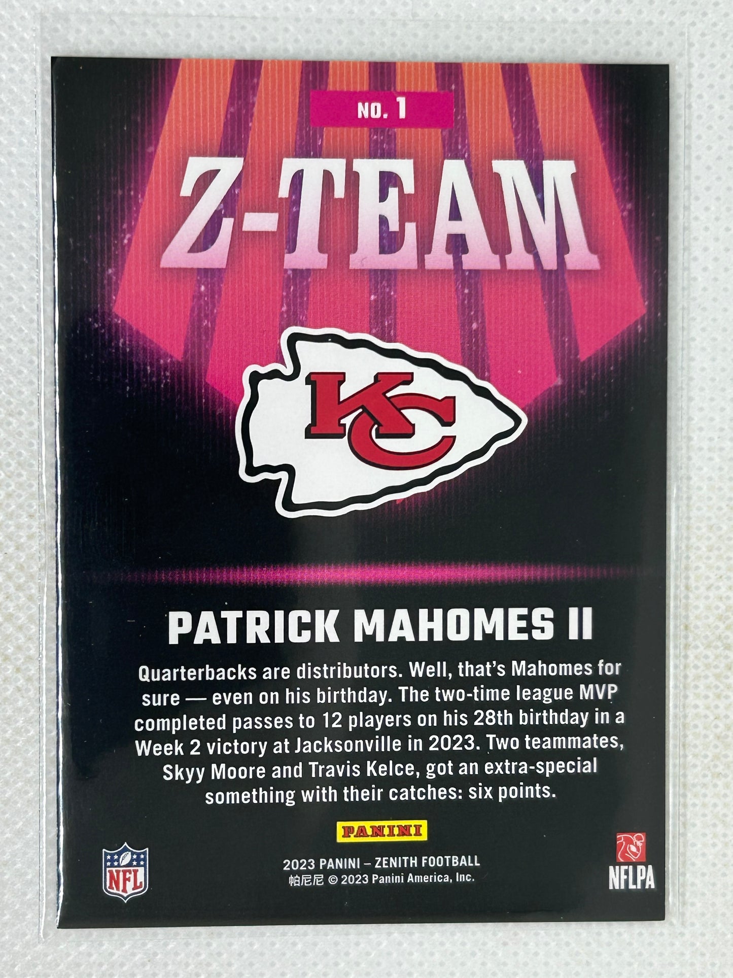 2023 Panini Zenith Z-Team #1 Patrick Mahomes Kansas City Chiefs