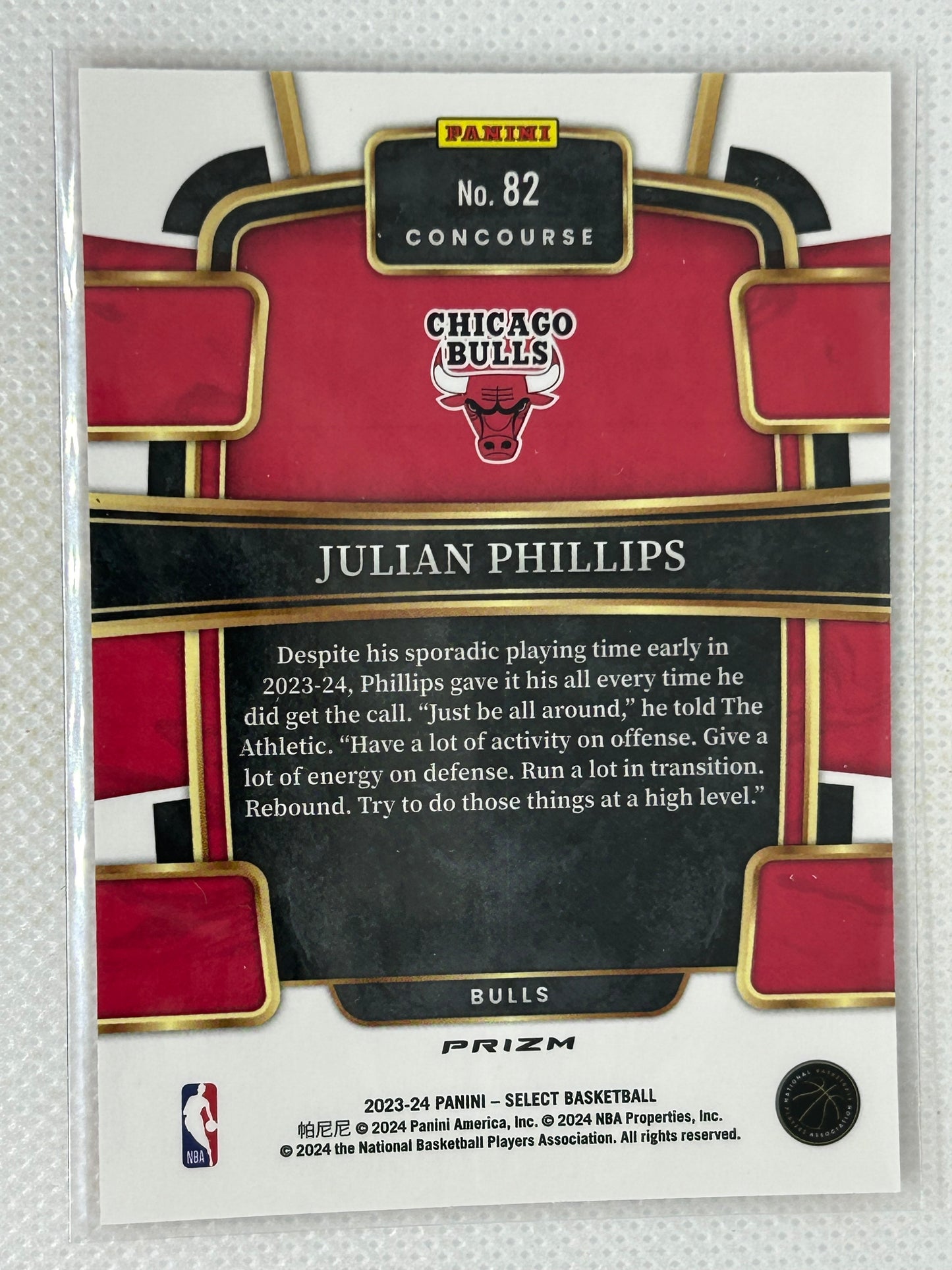 2023-24 Panini Select Orange Tectonic Julian Phillips #62 Chicago Bulls