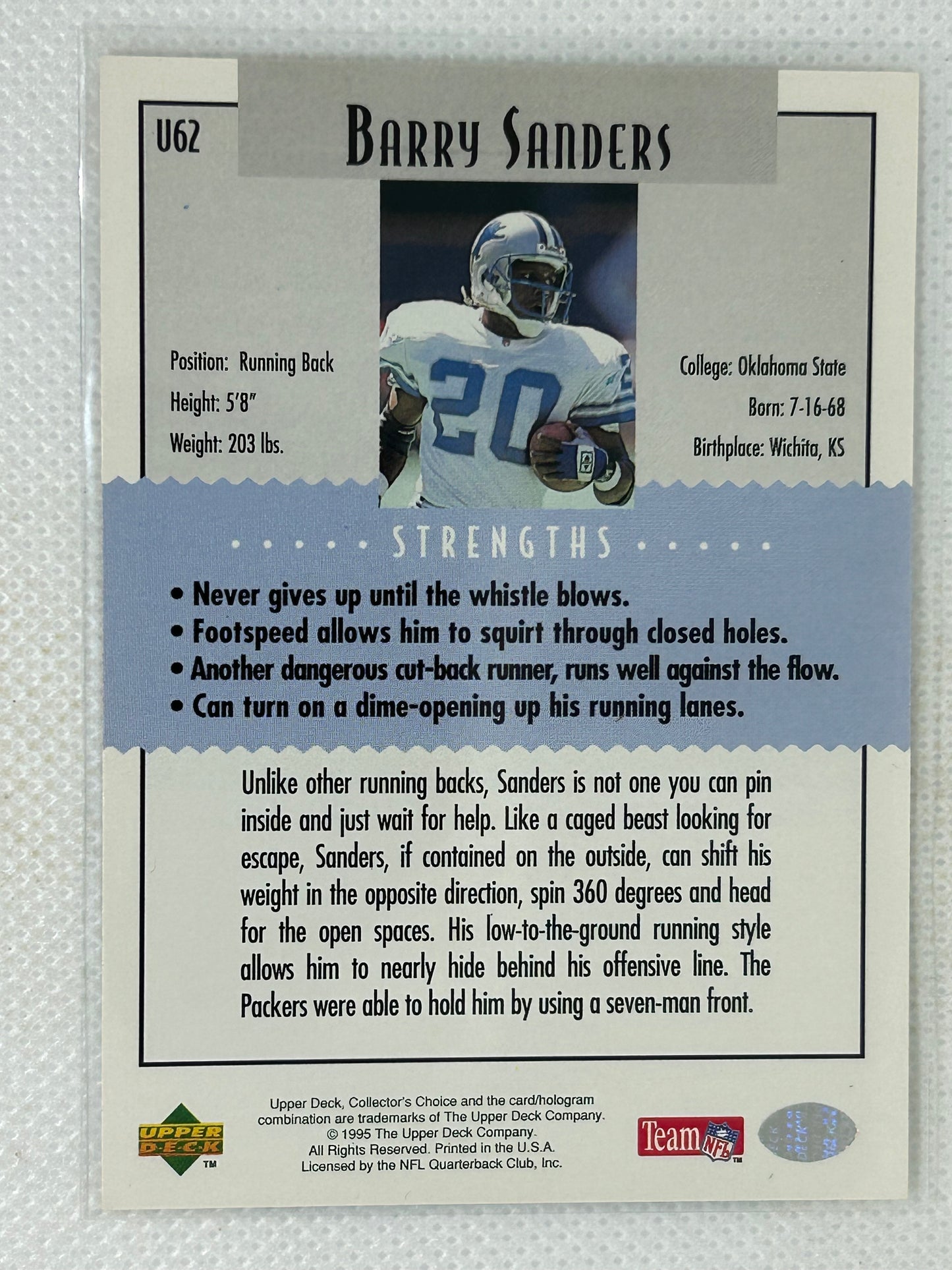 1995 Upper Deck CC #U62 The Key Barry Sanders Detroit Lions