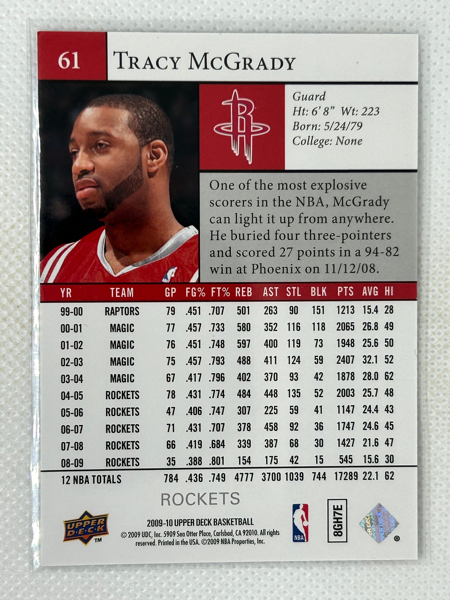 2008-09 Upperdeck Base Tracy McGrady #61 Houston Rockets