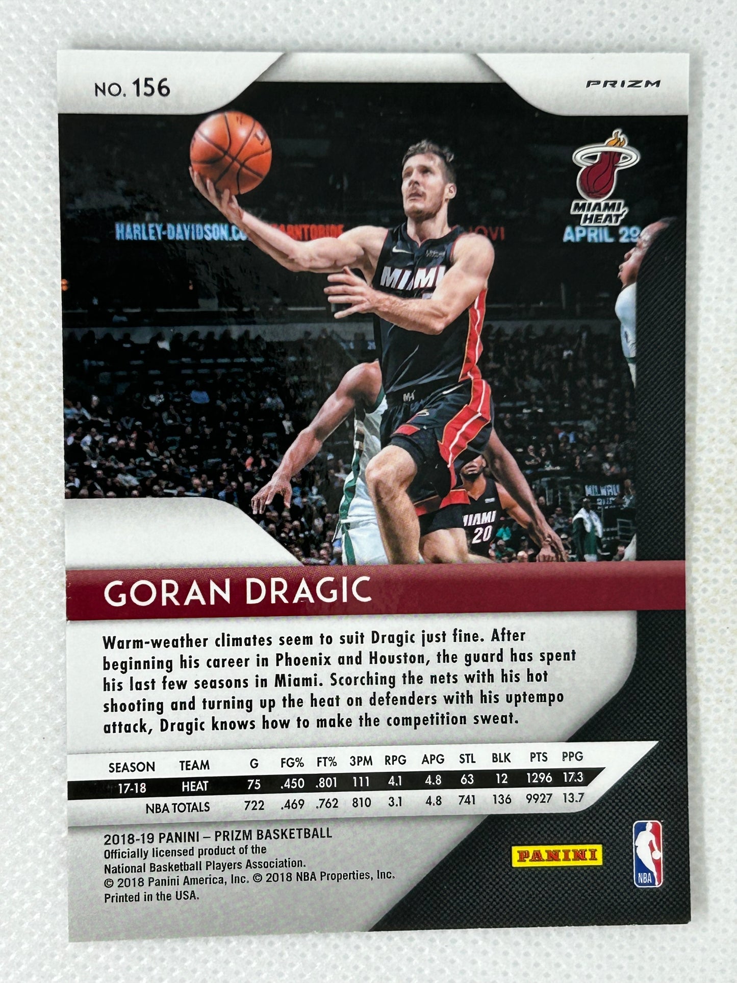 2018-19 Panini Prizm Silver Goran Dragic #156 Miami Heat