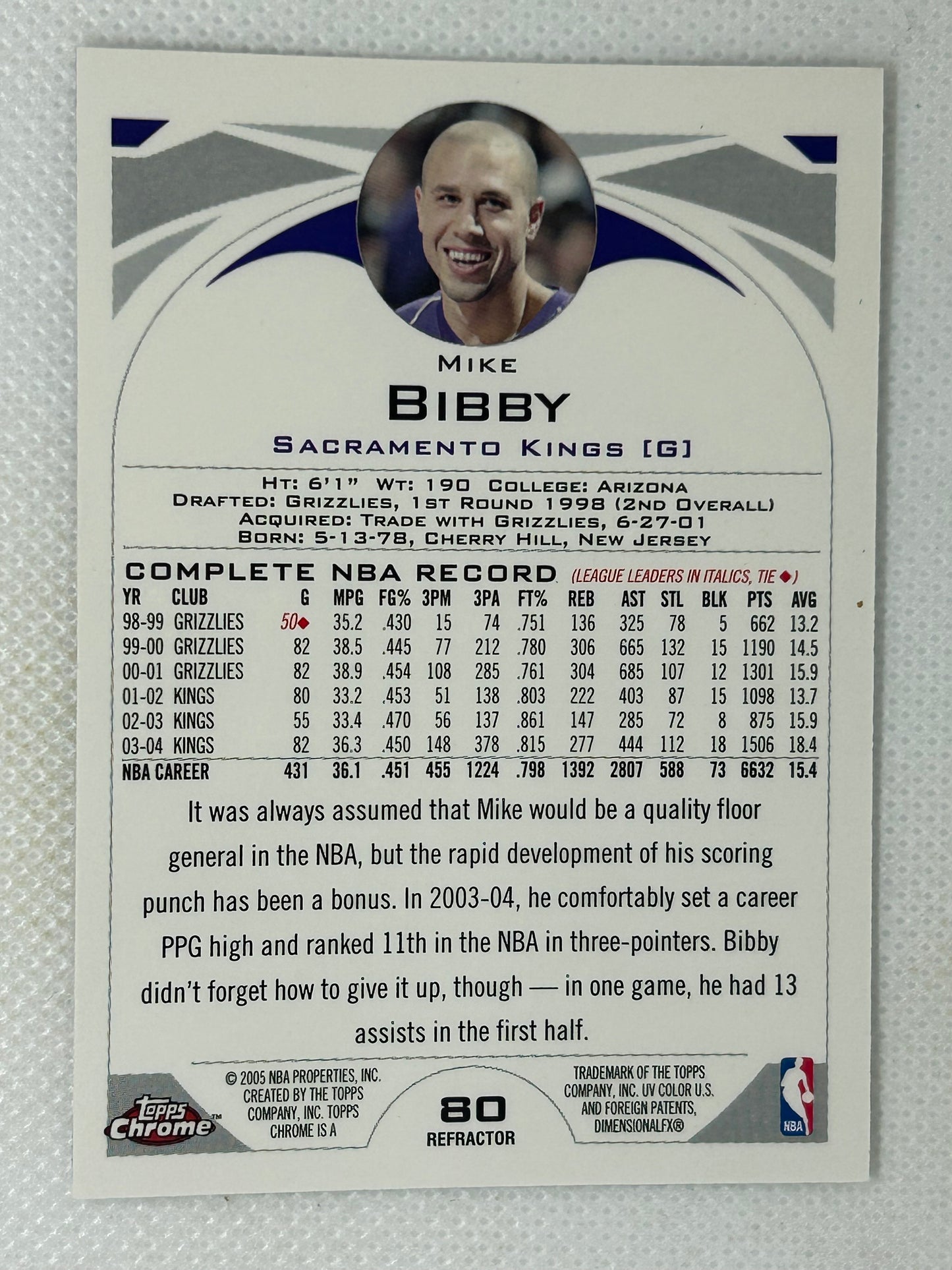 2006-07 Topps Chrome Silver Refractor #80 Mike Bibby Sacramento Kings Signed Card