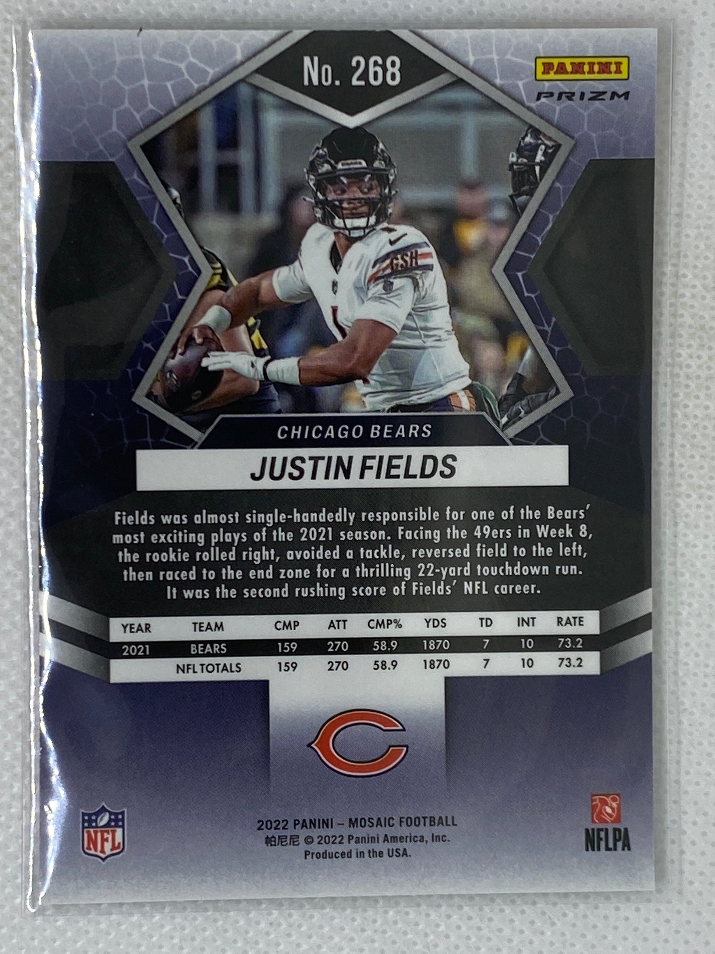 2022 Panini Mosaic Justin Fields Orange Reactive Prizm #268 Chicago Bears SP