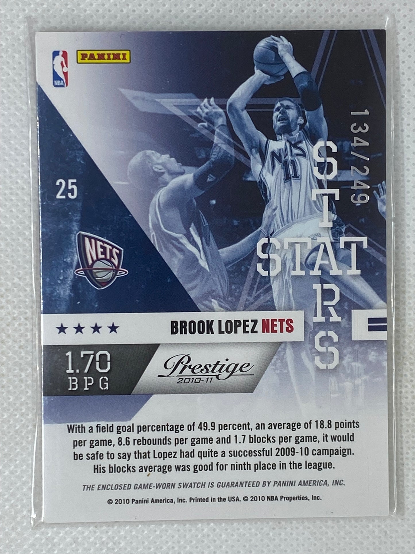 2010-11 Prestige Stat Stars Materials /249 Brook Lopez #25 New Jersey Nets