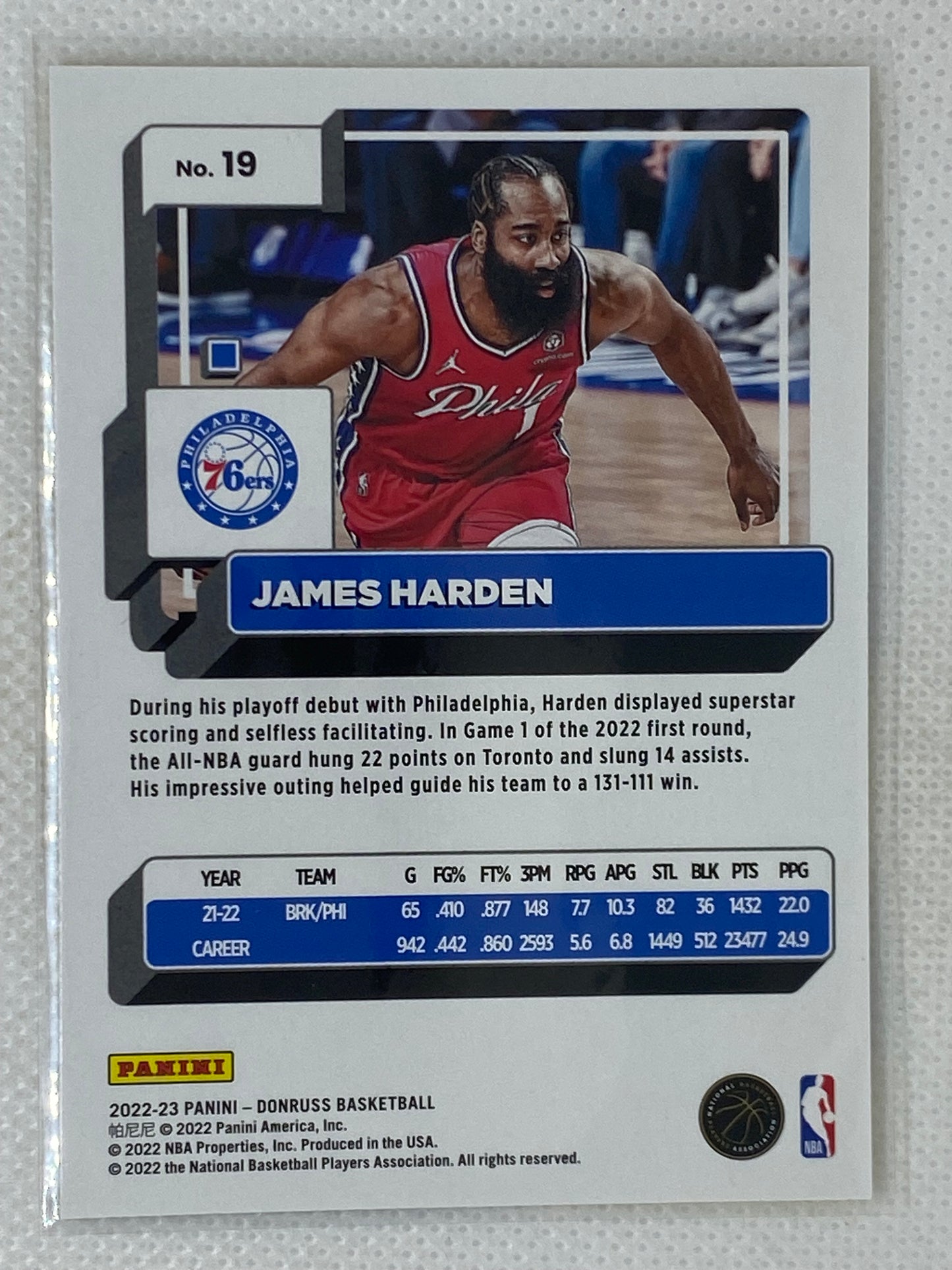 2022-23 Panini Donruss Yellow James Harden #19 Philadelphia 76ers