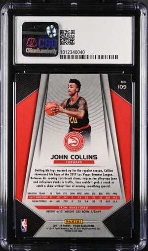 2017-18 Panini Prizm Rookie John Collins #109 Atlanta Hawks CSG Graded 9 Mint