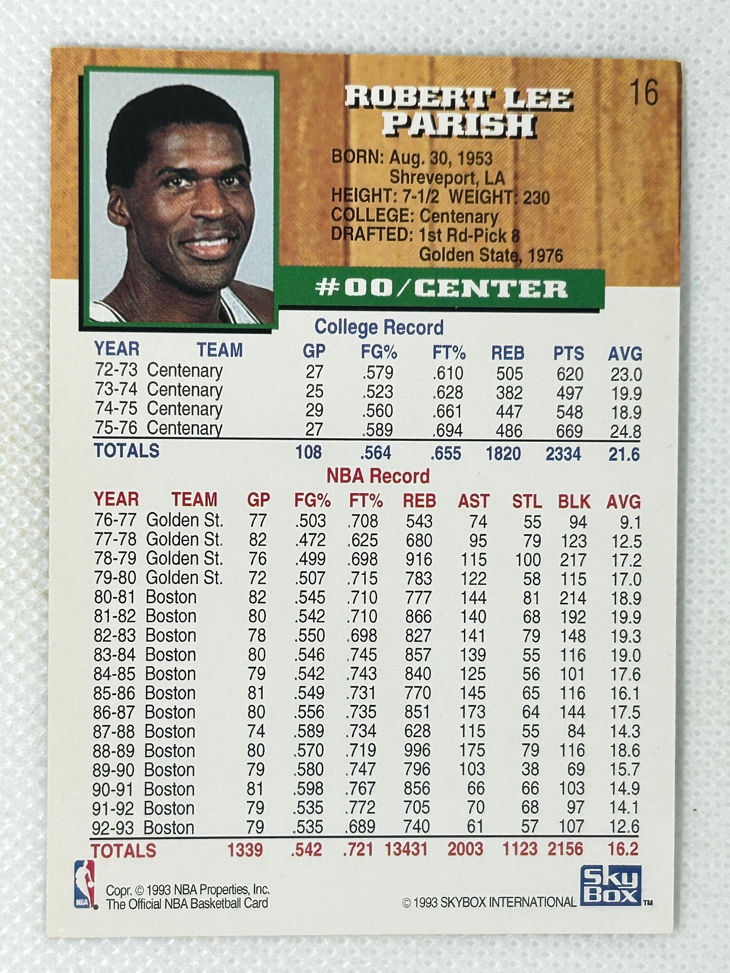 1993 NBA Hoops #16 Robert Parish Boston Celtics Gold Ink Signed Card