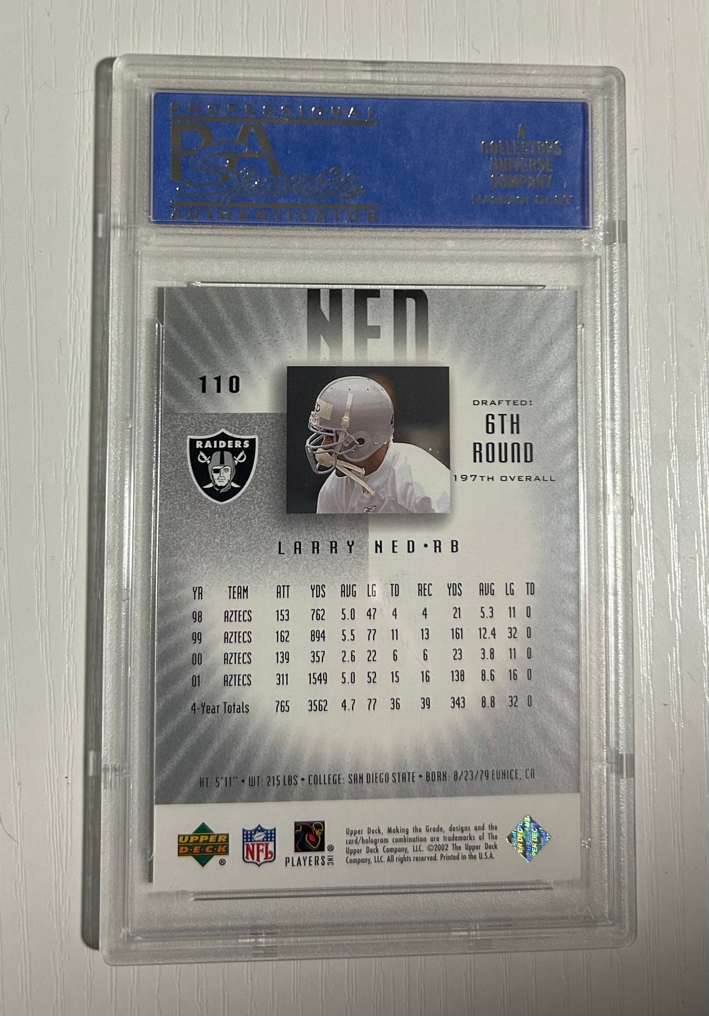 2002 Upper Deck Graded Larry Ned Making The Grade RC-LV 1 #110 PSA 10 Oakland Raiders