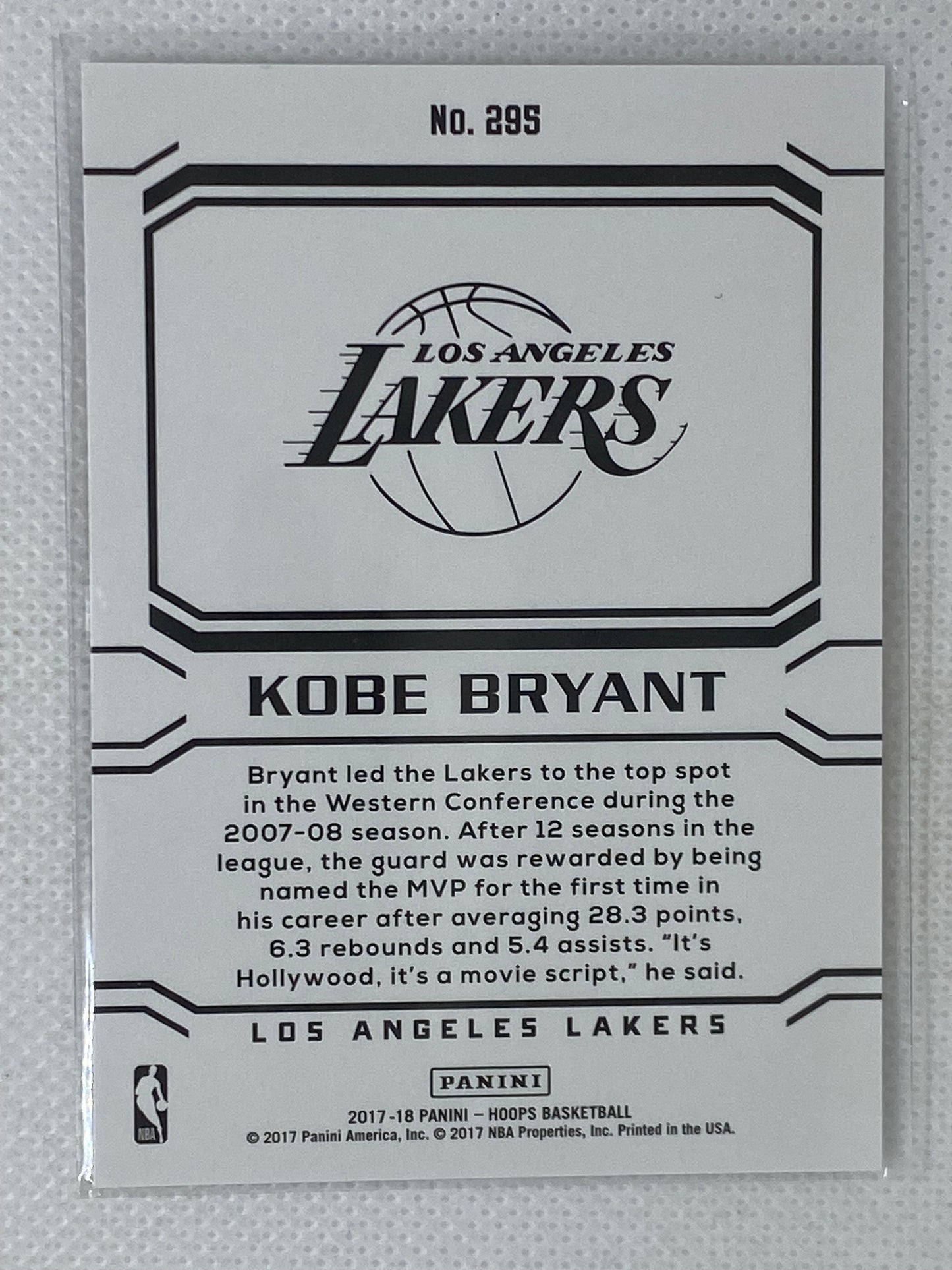 2017-18 NBA Hoops Kobe Bryant Career Tribute #295 Los Angeles Lakers