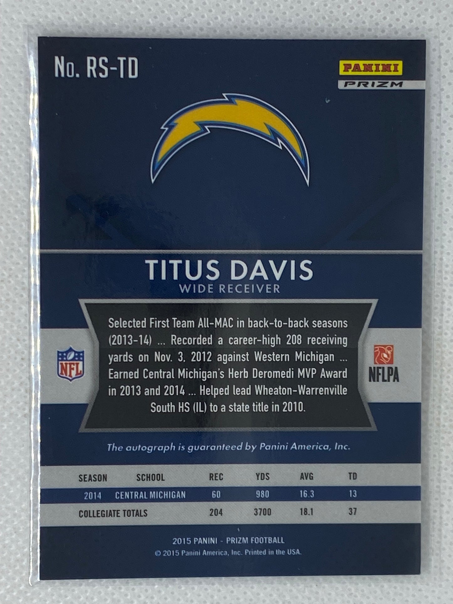 2015 Prizm Rookie Auto Purple Prizm Titus Davis #RS-TD SP Los Angeles Chargers