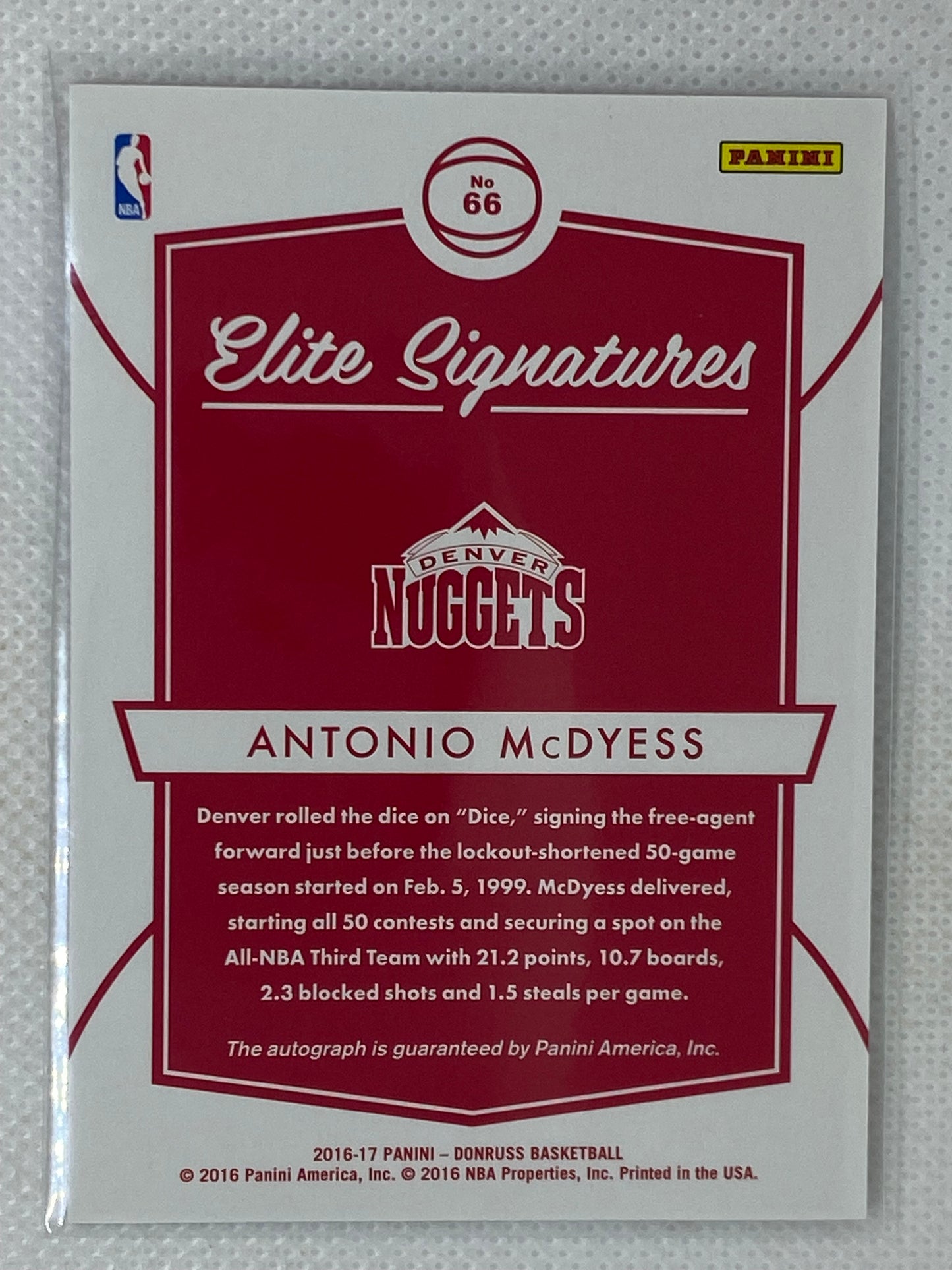 2016-17 Panini Donruss Elite Signatures Antonio McDyess #66 Denver Nuggets