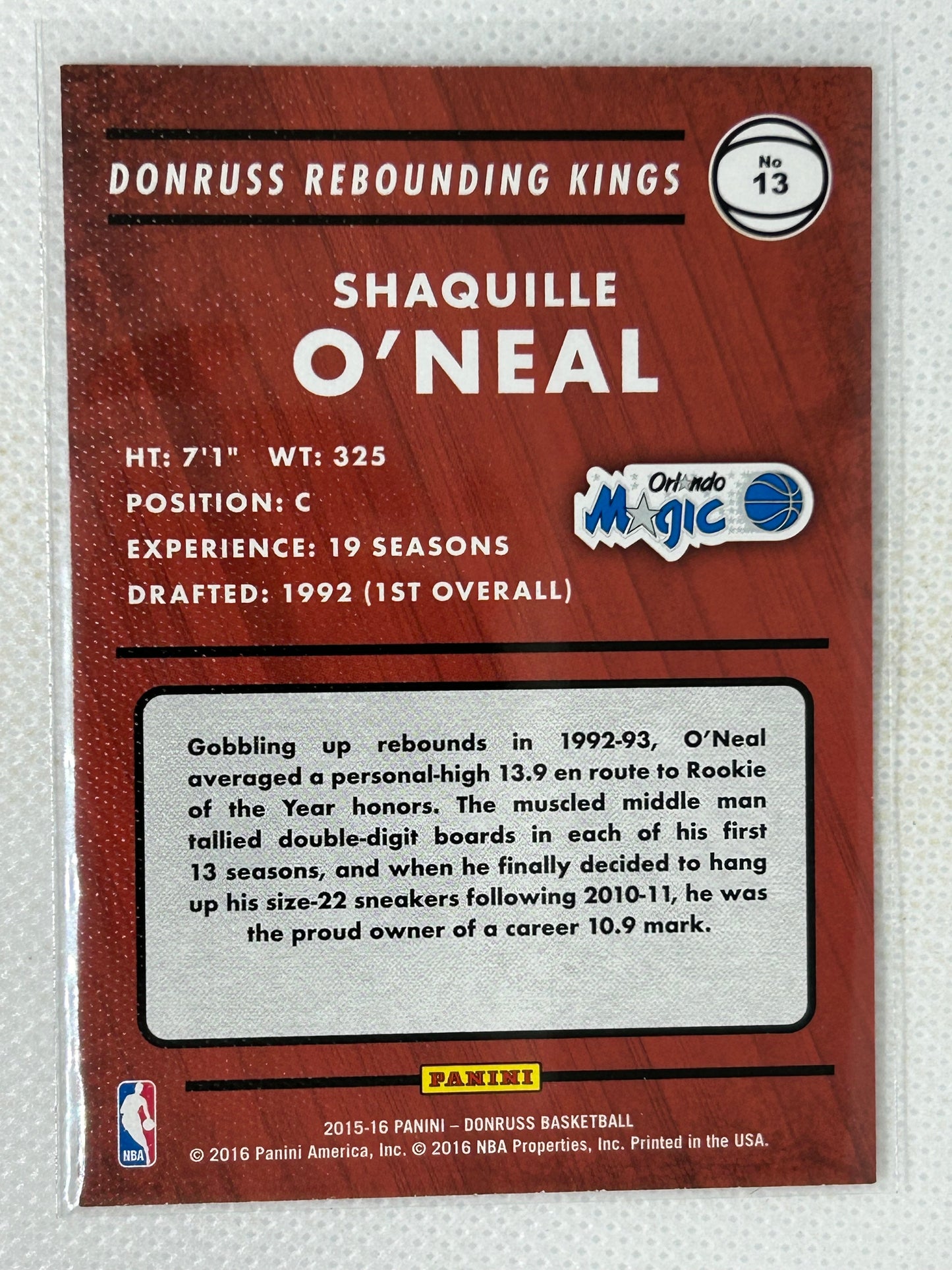 2015-16 Panini Donruss Rebounding Kings #13 Shaquille O'Neal Orlando Magic