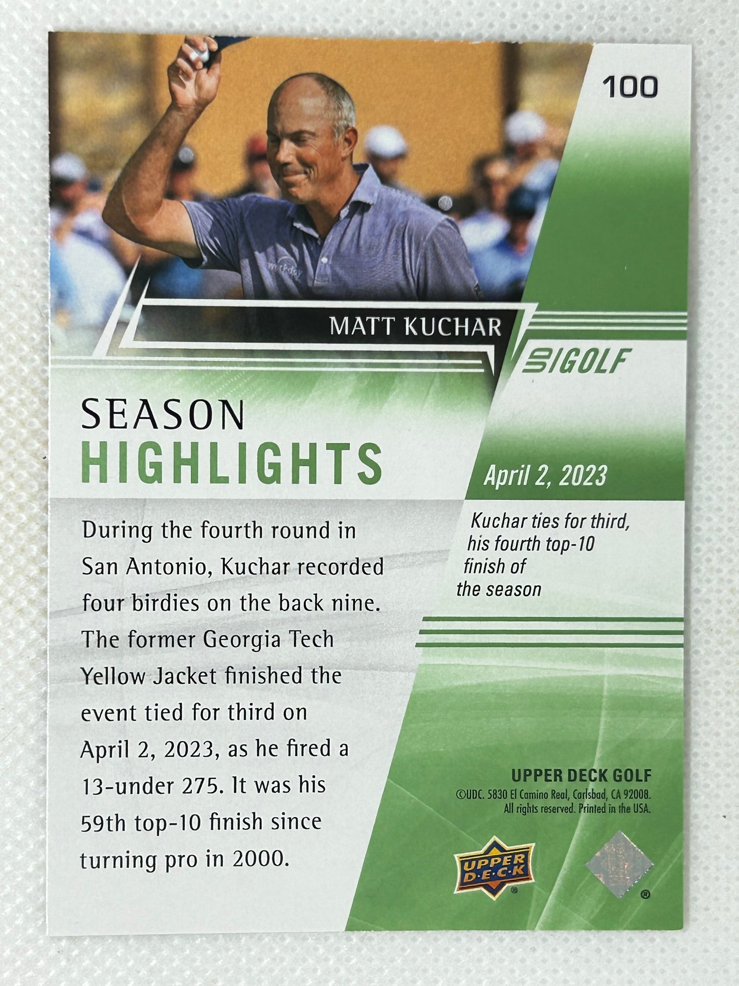 2024 Upper Deck Golf PGA Tour Season Highlights #100 Matt Kuchar Gold Ink Signed Card