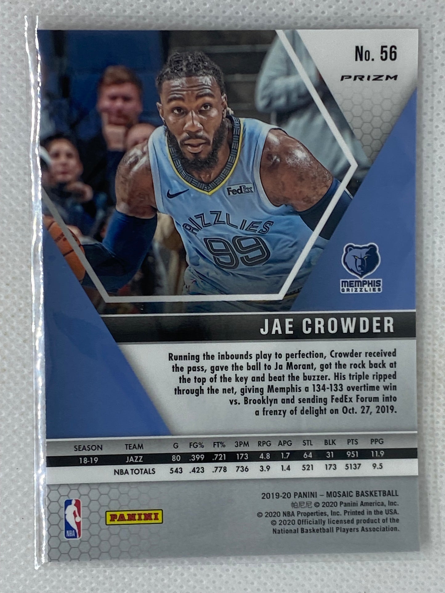 2019-20 Panini Mosaic Jae Crowder Memphis Grizzlies #56 Red Orange