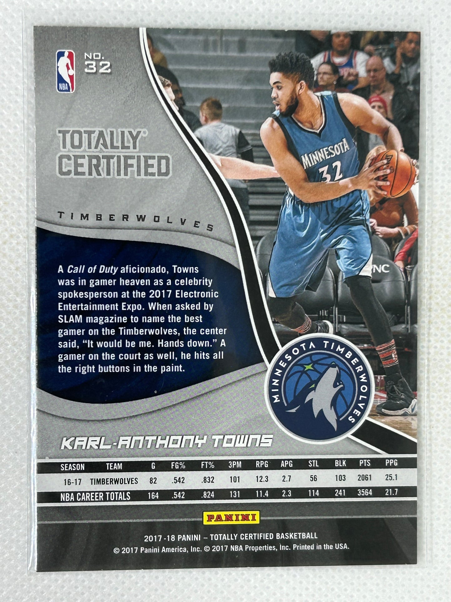 2017-18 Panini Totally Certified Purple Karl Anthony Towns #32 Minnesota Timberwolves