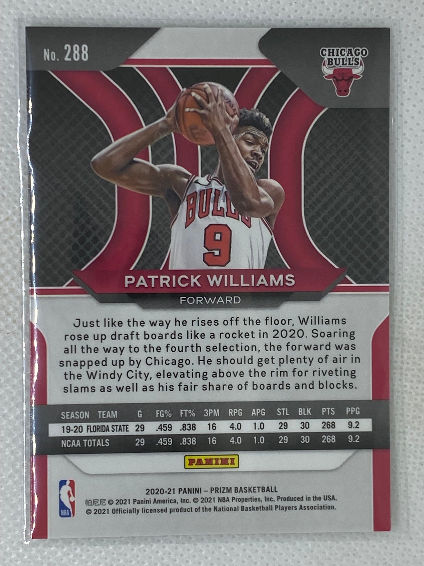 2020-21 Prizm Patrick Williams Base Rookie Card RC #288 Chicago Bulls