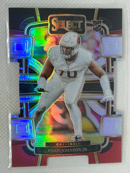 2023 Panini Select Concourse Level Black Silver & Red Prizm Die-Cut #3 Paris Johnson Jr. Arizona Cardinals