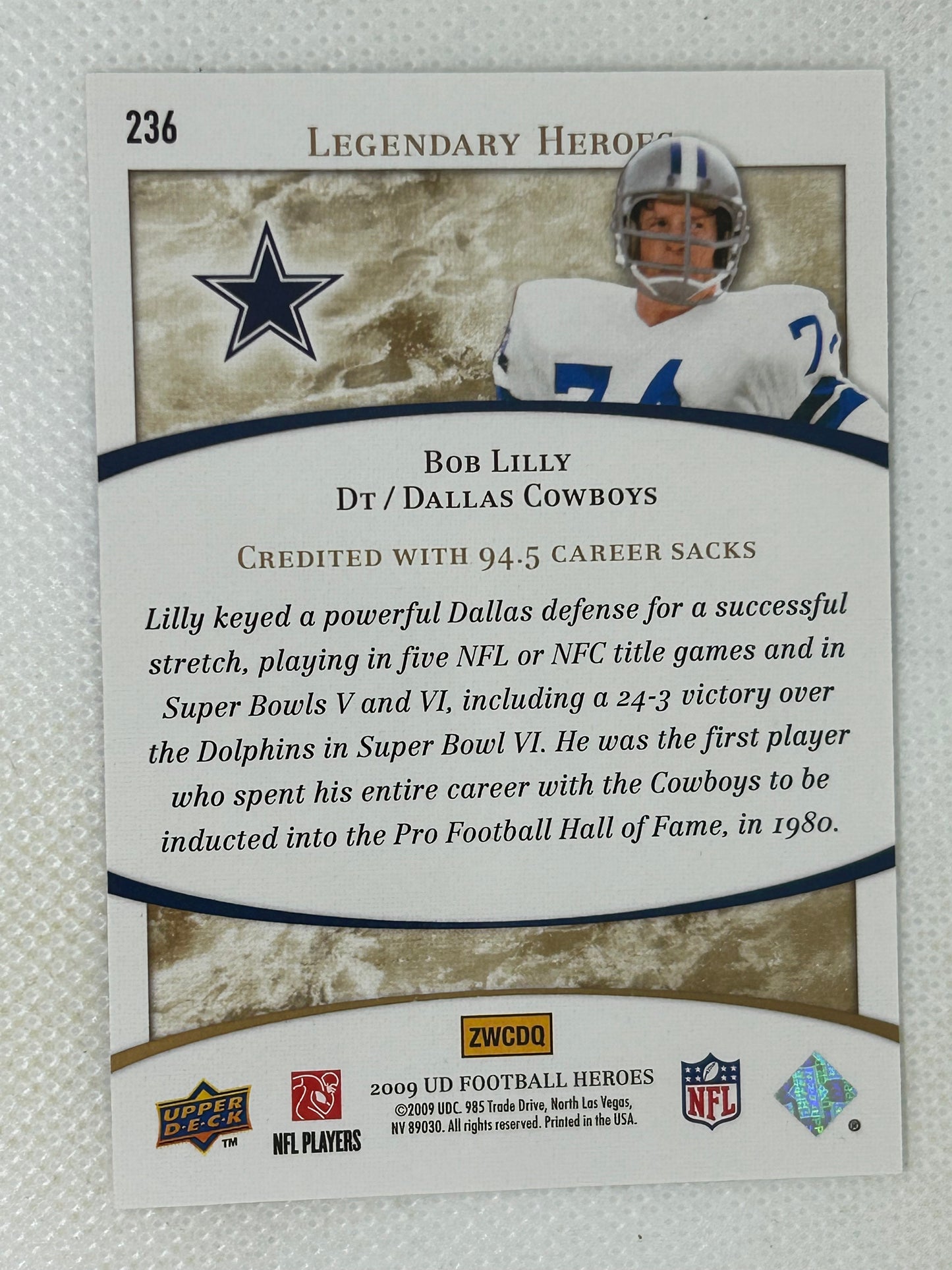 2009 Upper Deck Football Heroes Legendary Heroes #236 Bob Lilly Dallas Cowboys Signed Card