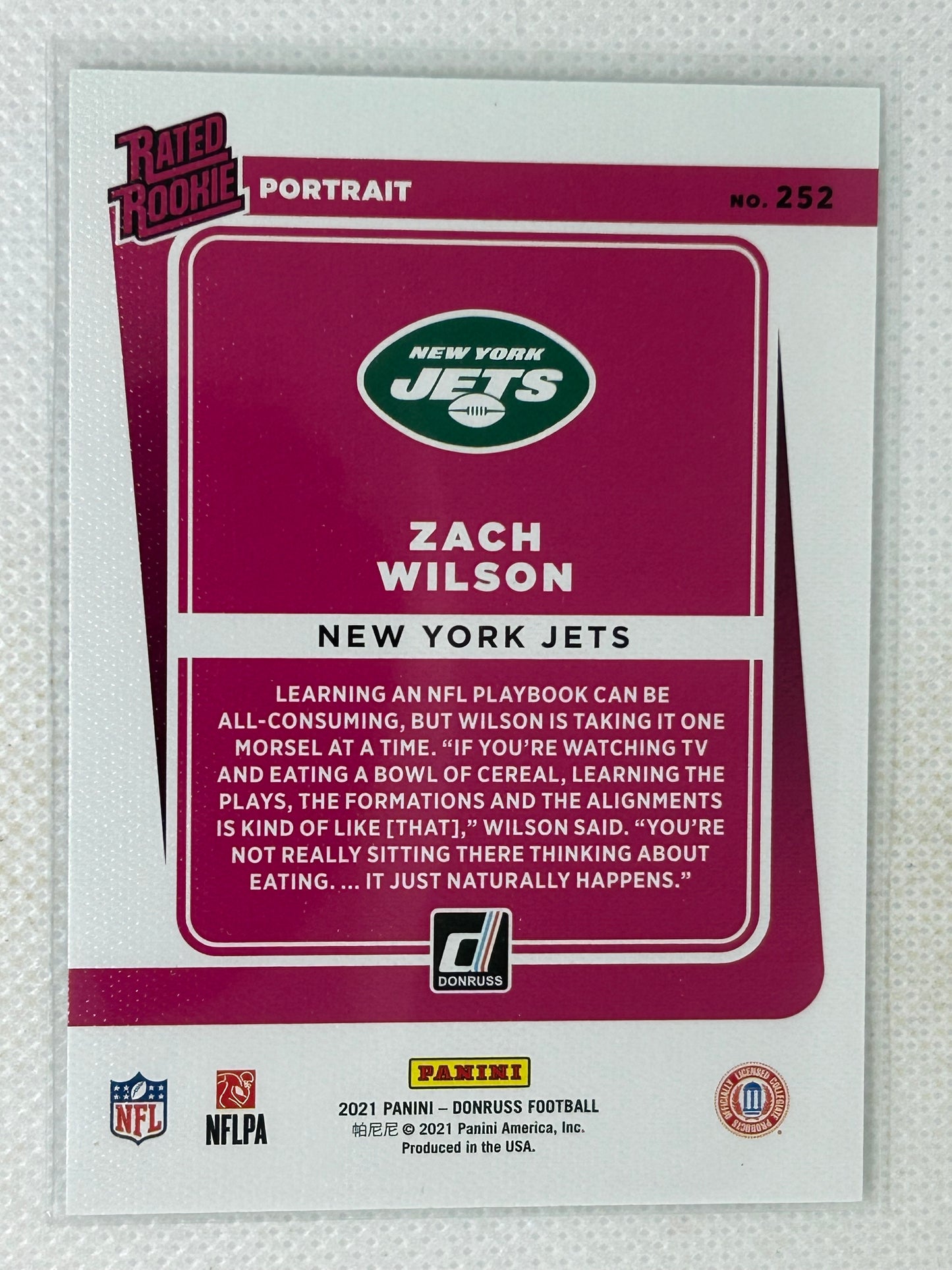 2021 Panini Donruss #252 Zach Wilson Portrait Canvas Rated Rookie New York Jets