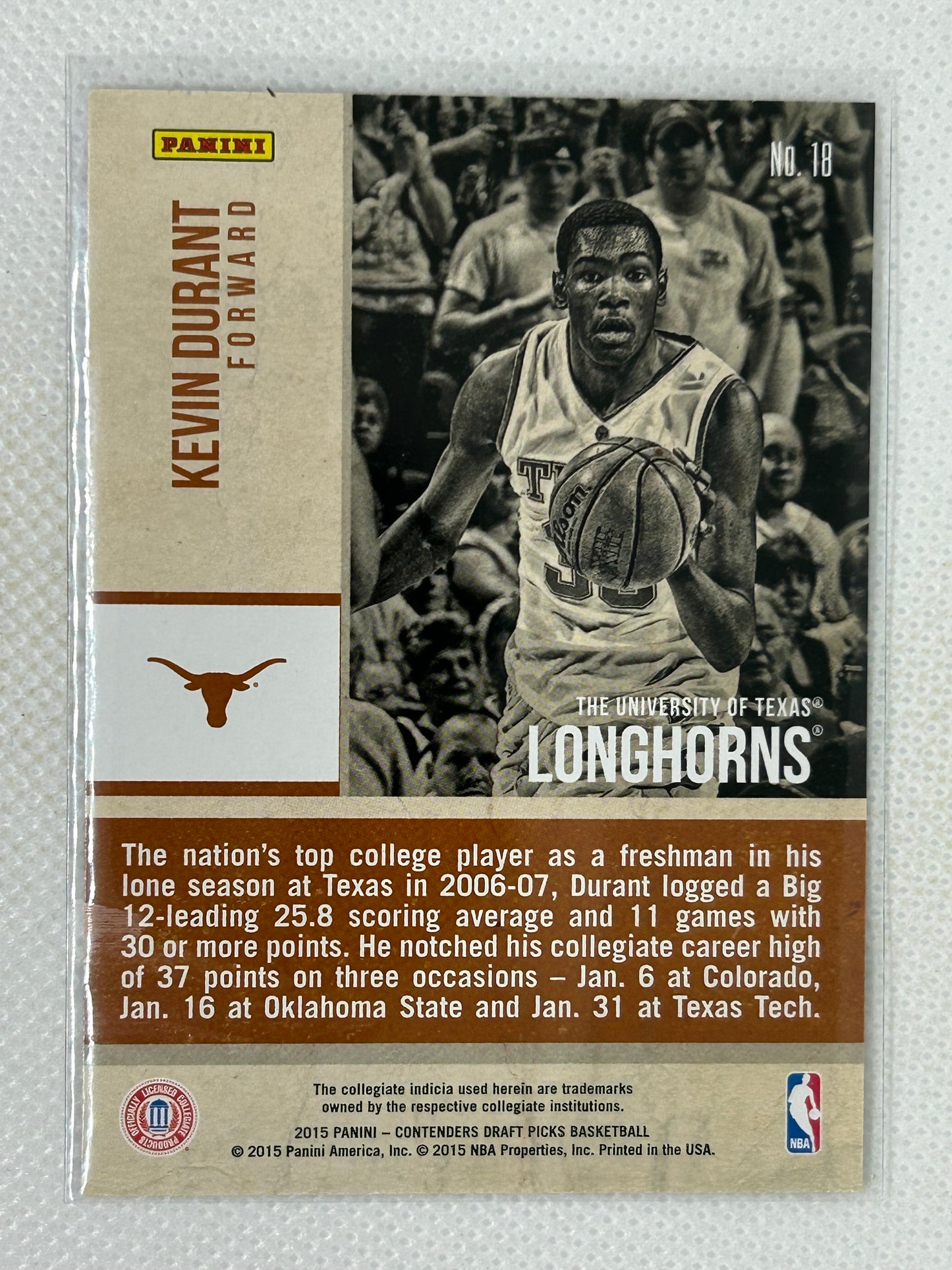 2015 Panini Contenders Old School Colors Kevin Durant #18 Texas Longhorns