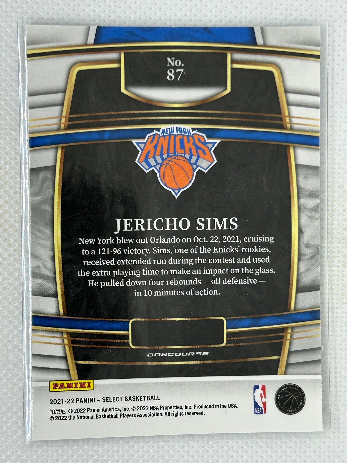 2021-22 Panini Select Rookie Jericho Sims #87 New York Knicks