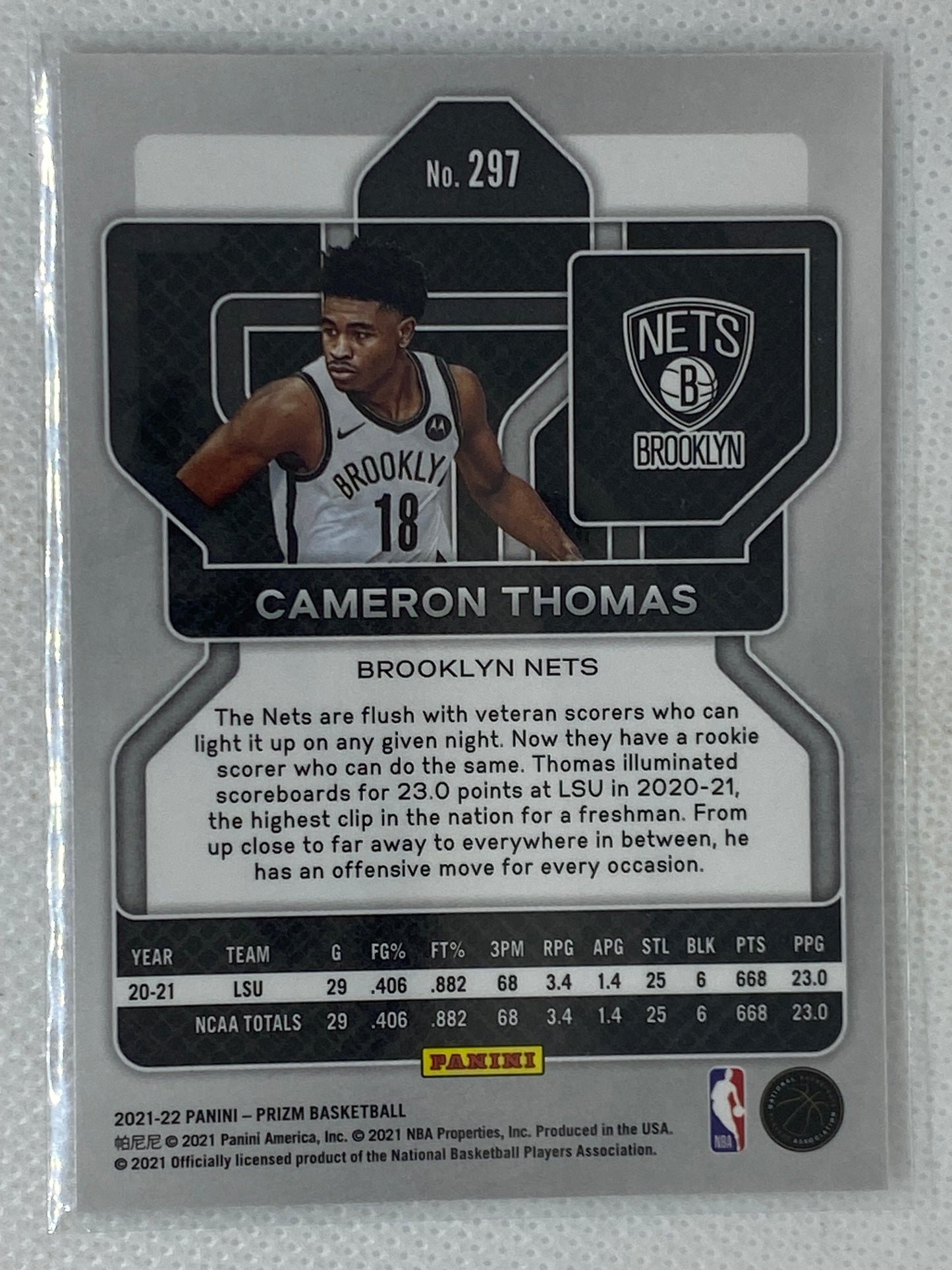 2021-22 Panini Prizm Rookie Cameron Thomas #297 Brooklyn Nets