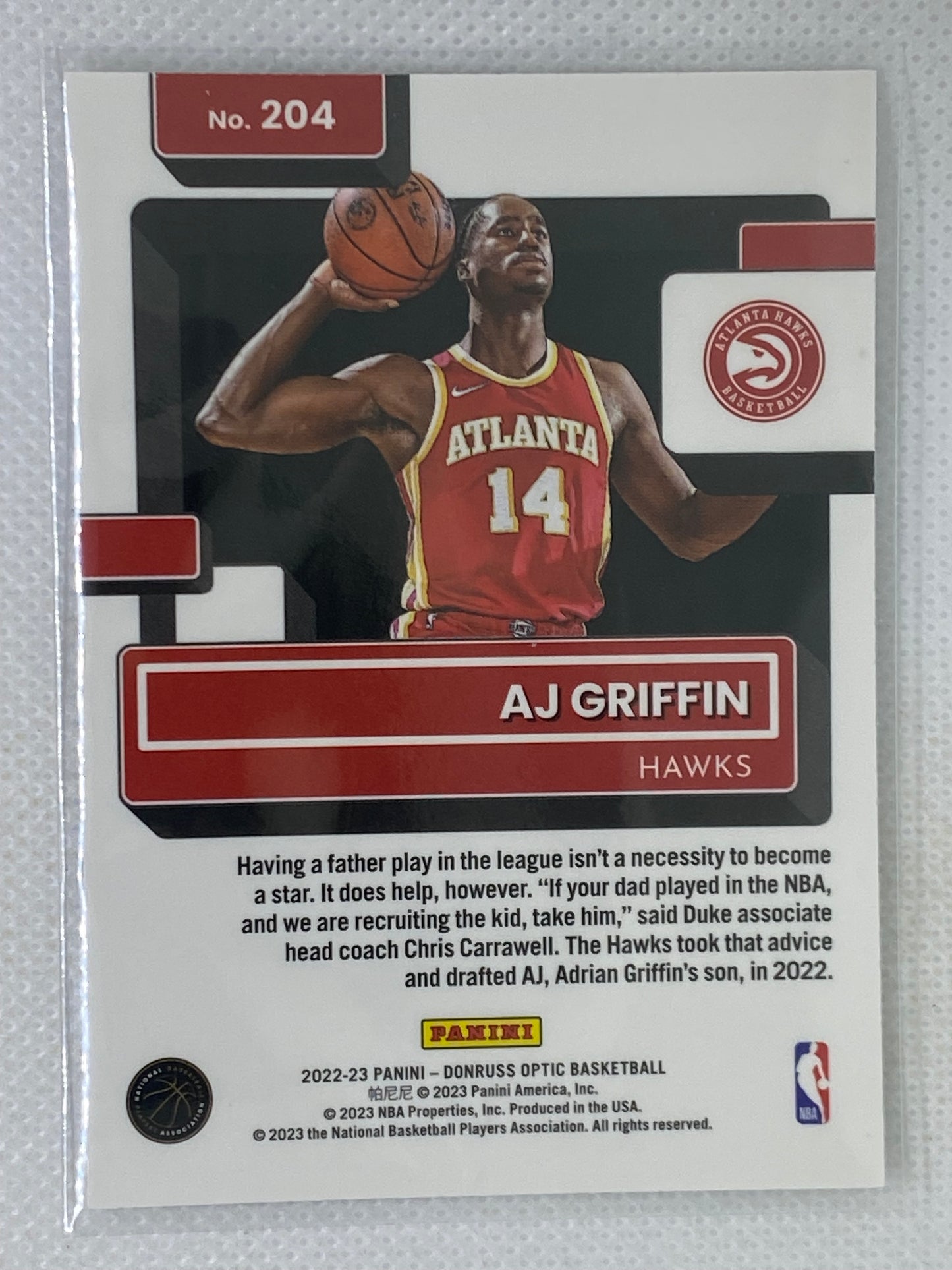 2022-23 Panini Optic Rated Rookie AJ Griffin #204 Atlanta Hawks