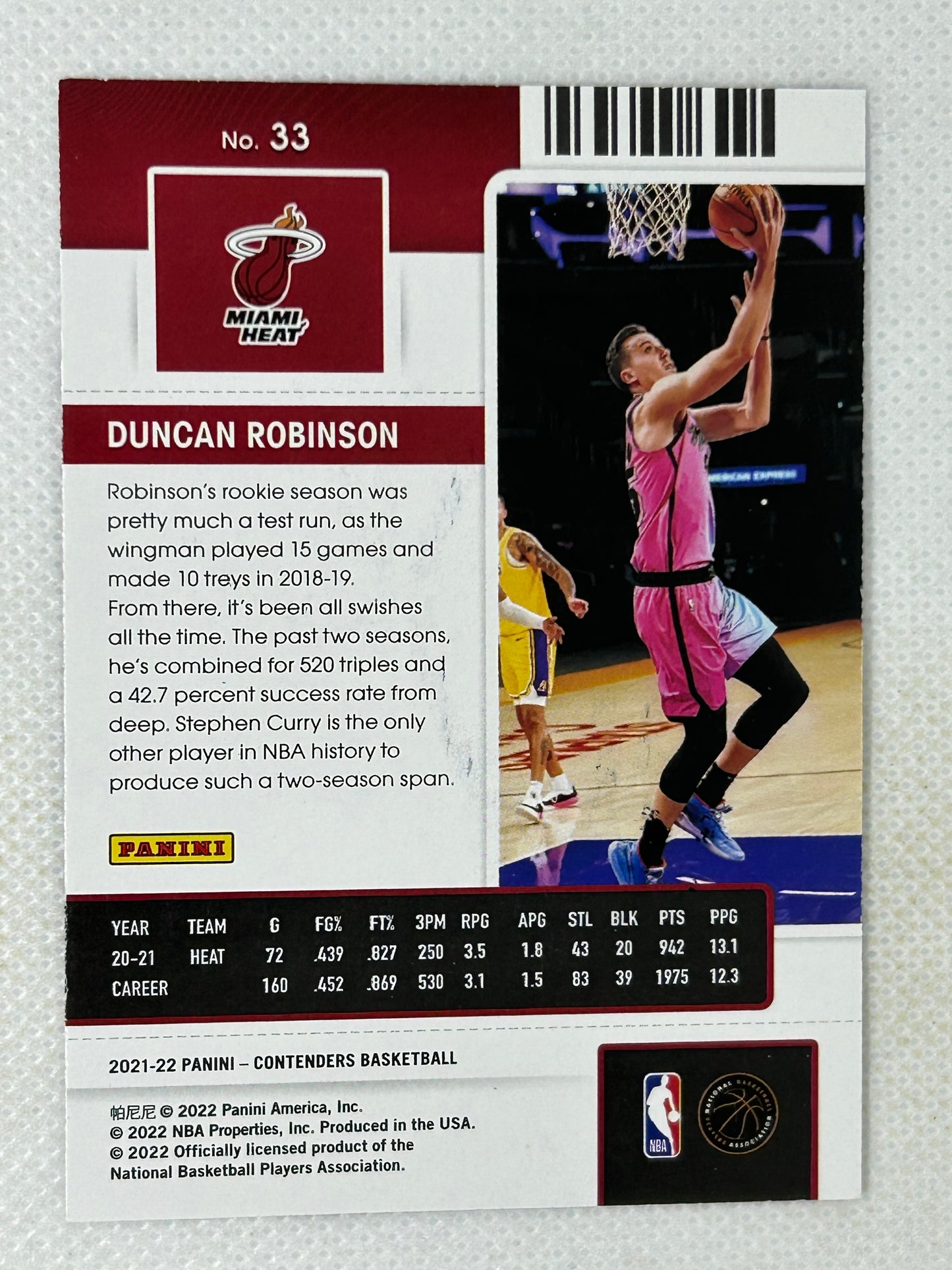 2021-22 Panini Contenders  Duncan Robinson Miami Heat Season Ticket #33 Signed Card