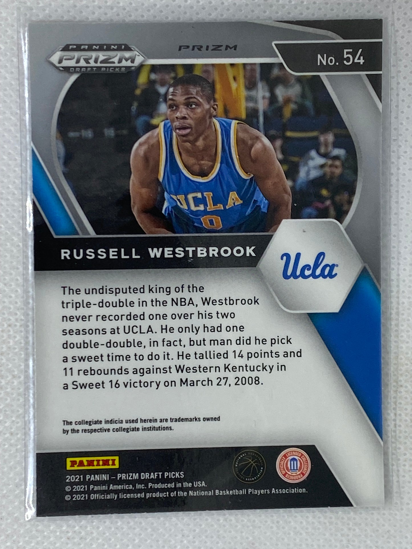 2021 Panini Prizm Draft Picks Red White & Blue Russell Westbrook #54 UCLA Bruins