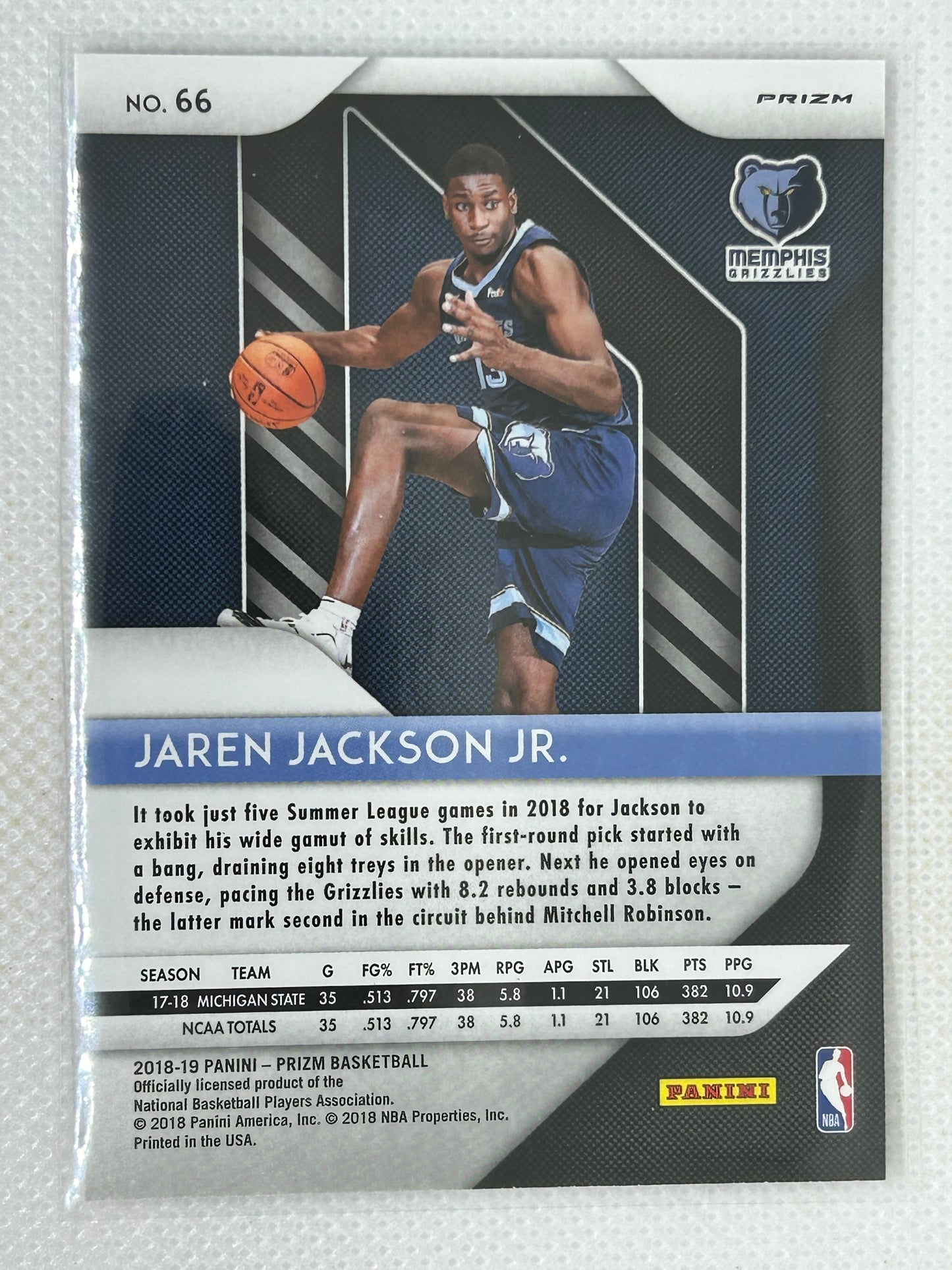 2018-19 Panini Prizm Pink Cracked Ice Jaren Jackson Jr Rookie Memphis Grizzlies #66