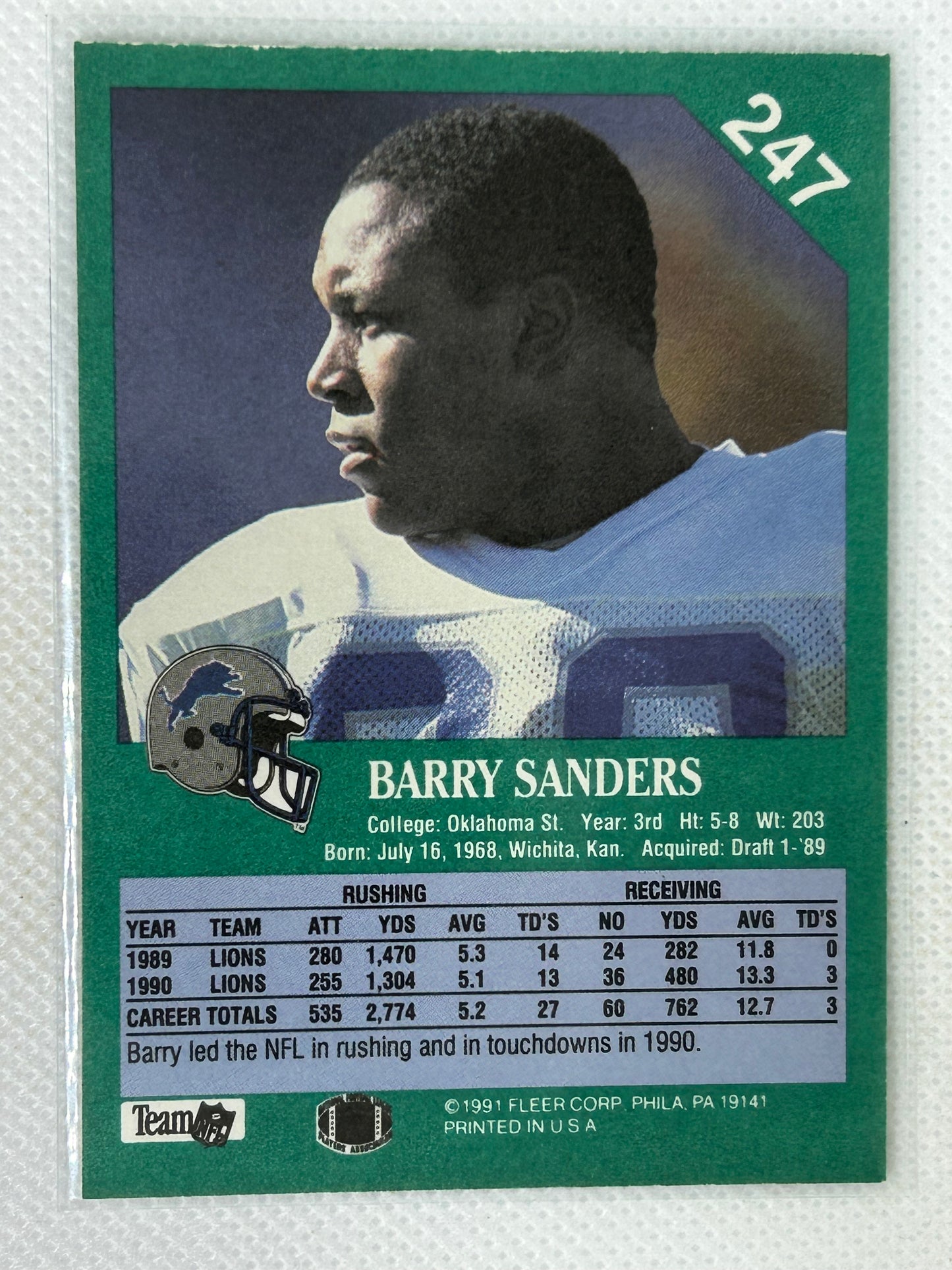 1991 Fleer Barry Sanders #247 Detroit Lions