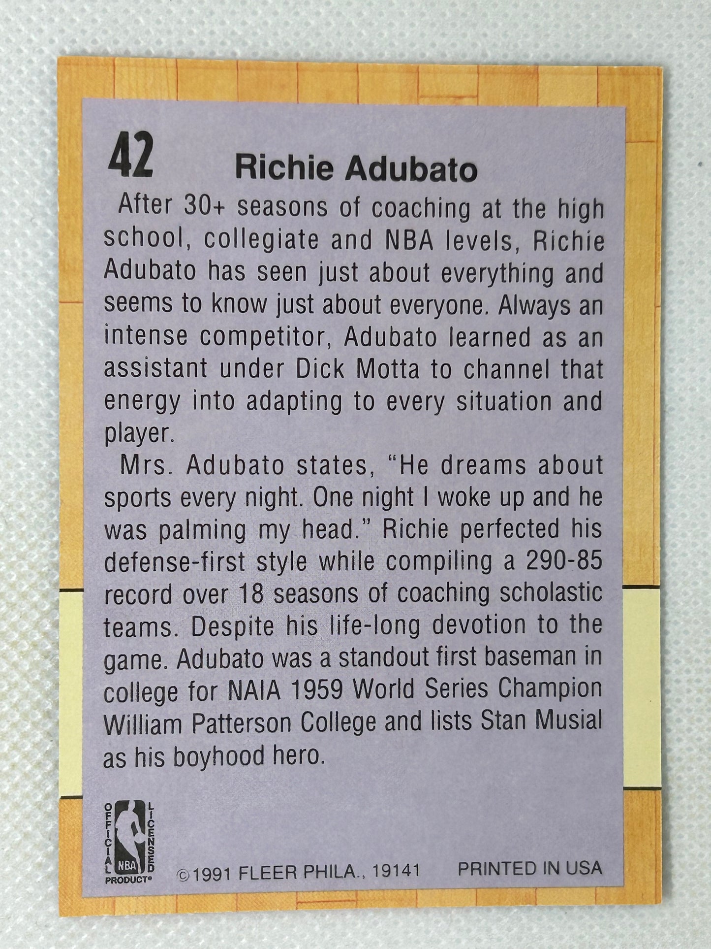 1991-92 Fleer Richie Adubato #42 Dallas Mavericks Signed Card