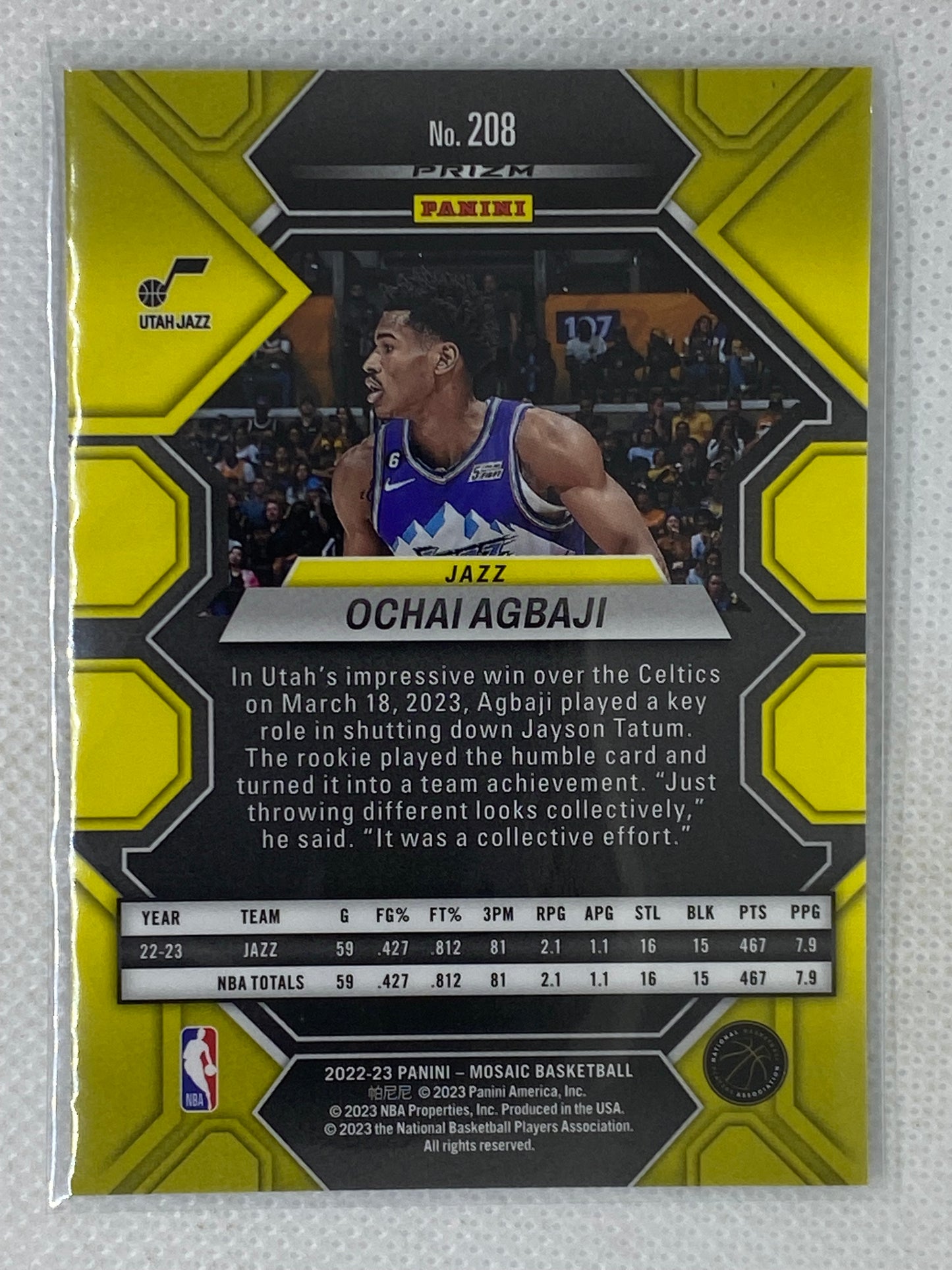 2022-23 Panini Mosaic Green Mosaic Rookie Card Ochai Agbaji #208 Utah Jazz