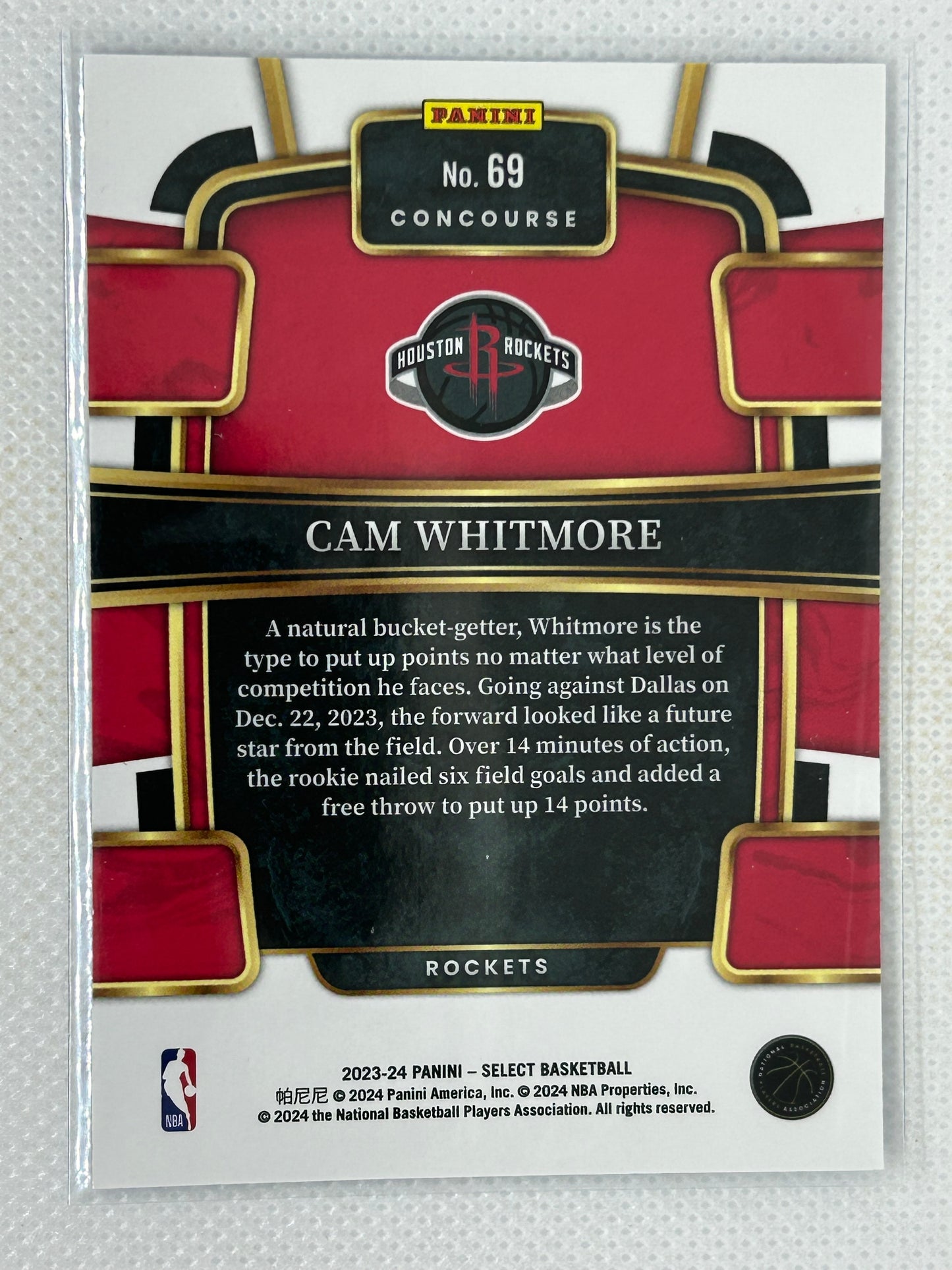 2023-24 Panini Select Rookie Cam Whitmore #69 Houston Rockets