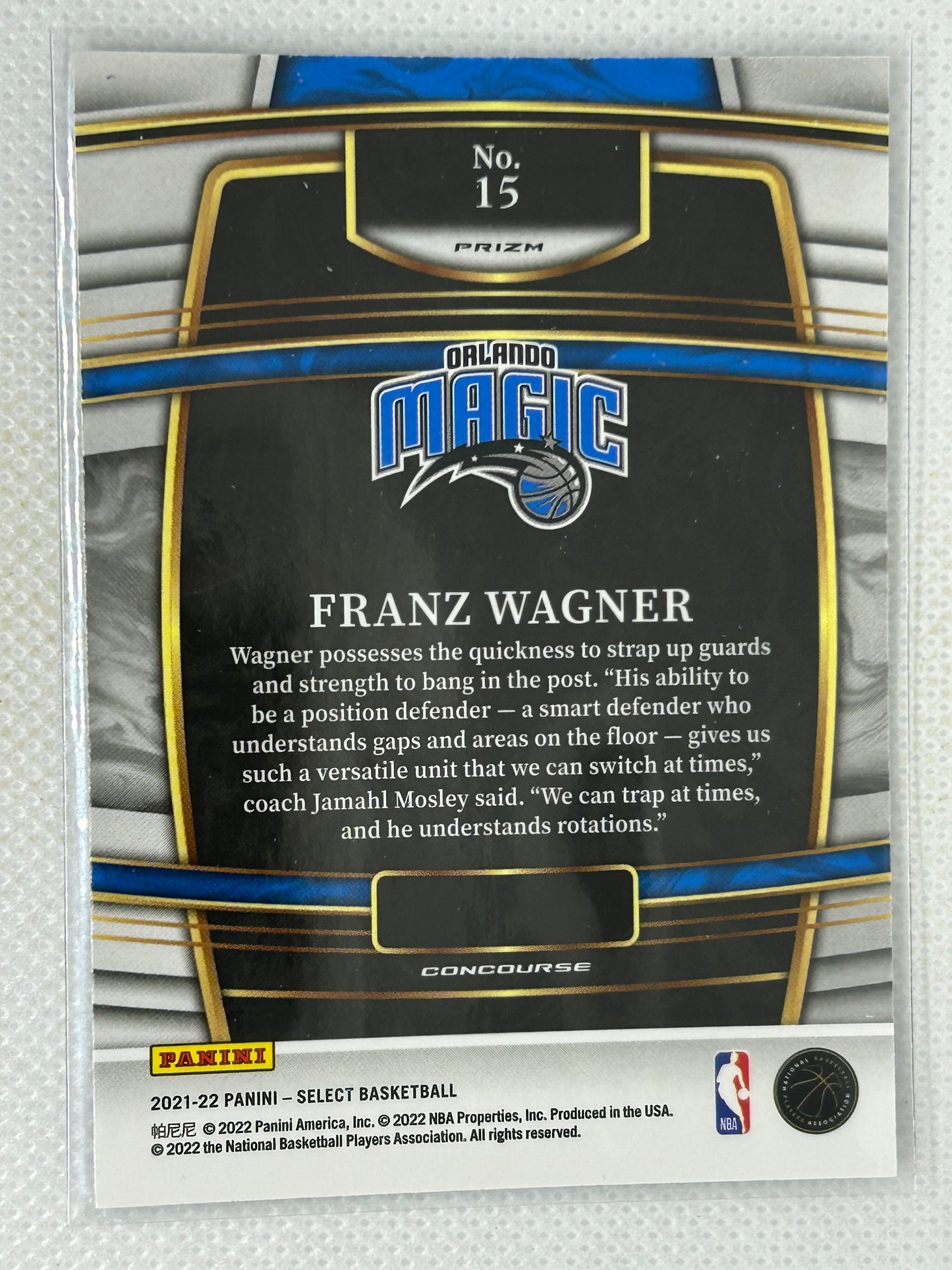 2021-22 Panini Select Rookie Silver Franz Wagner #15 Orlando Magic