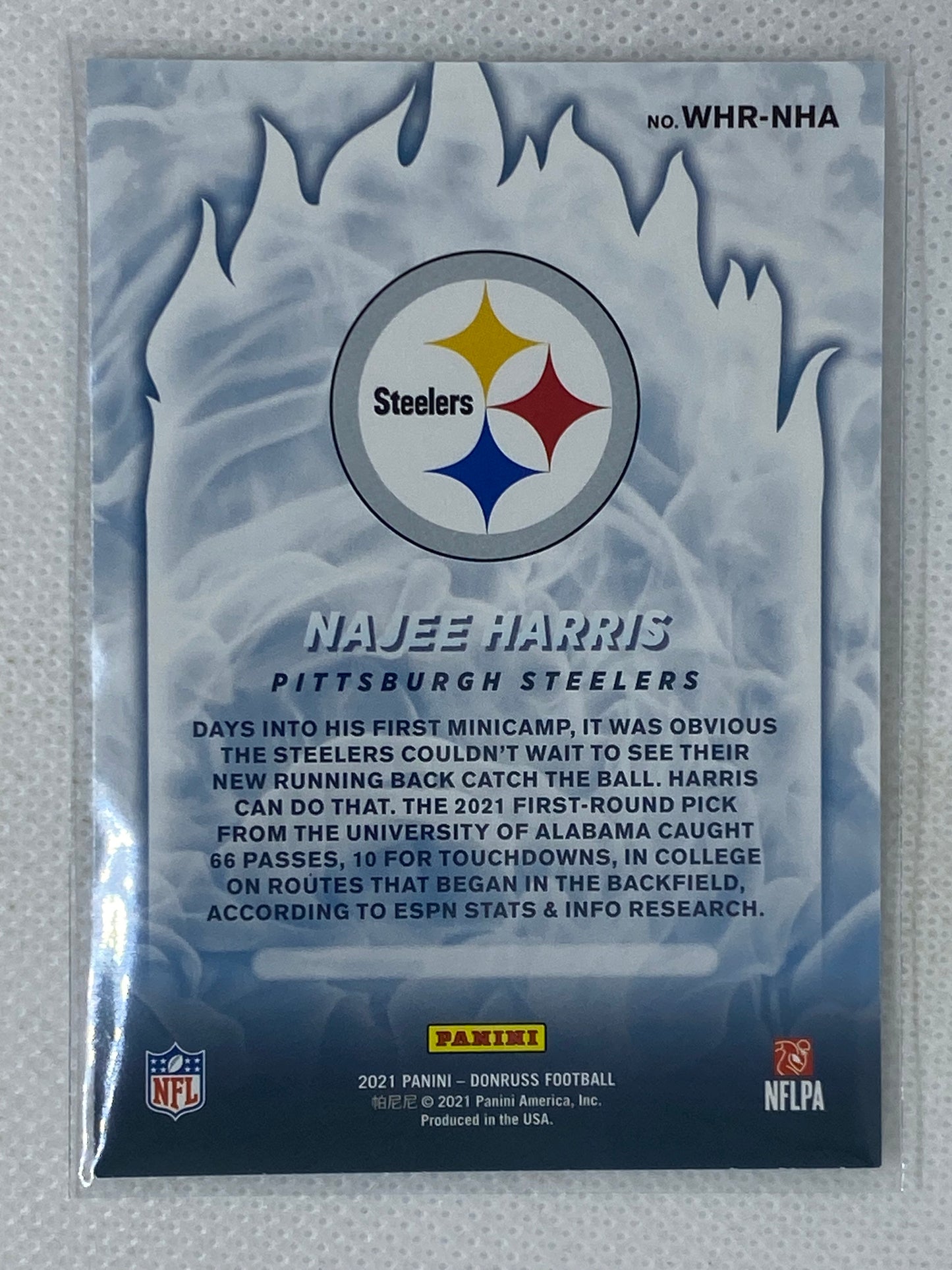 2021 Panini Donruss Najee Harris WHR-NHA White Hot Rookies Pittsburgh Steelers